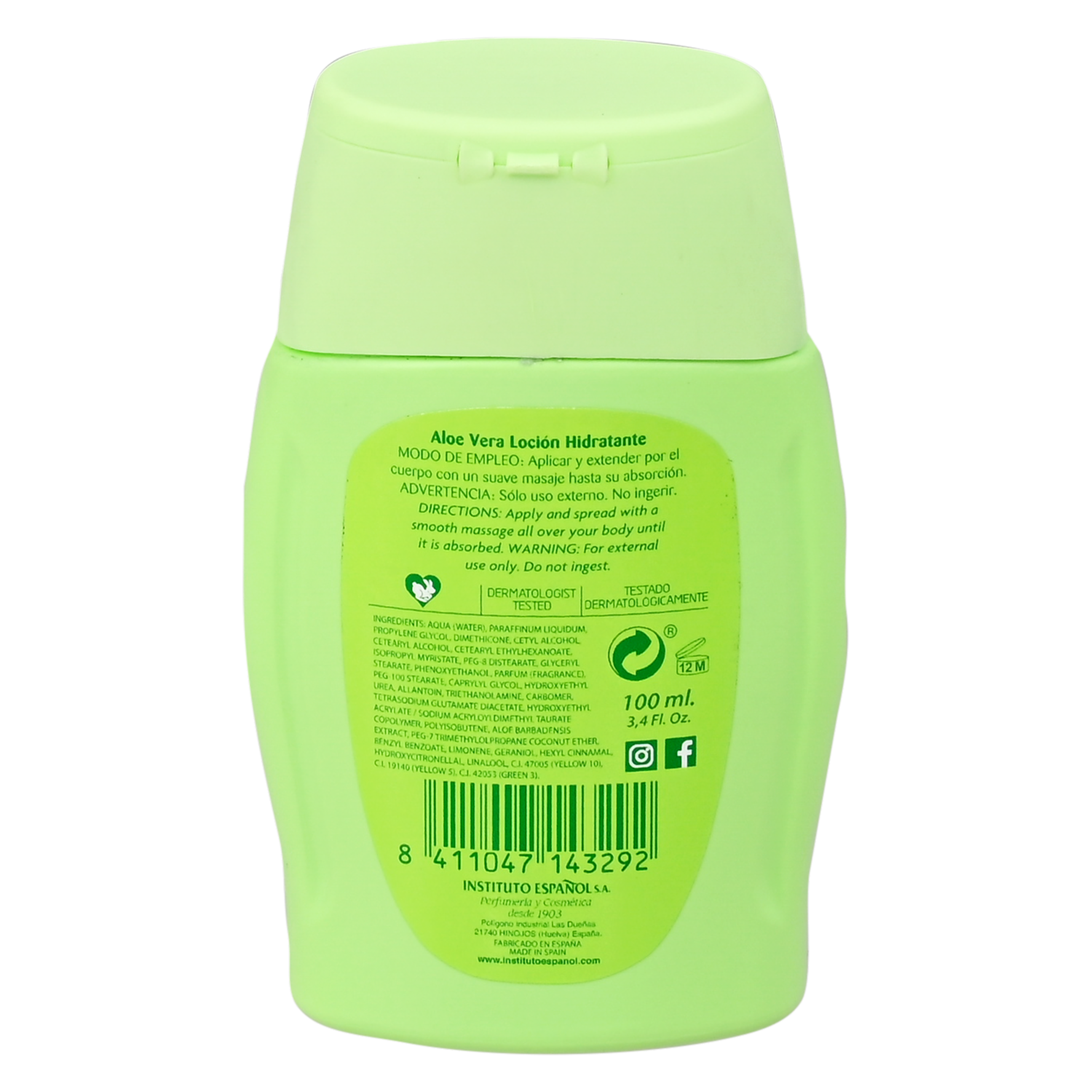 Crema Corporal Hidratante De Aloe Vera INSTITUTO ESPAÑOL Presentación De 100 Ml