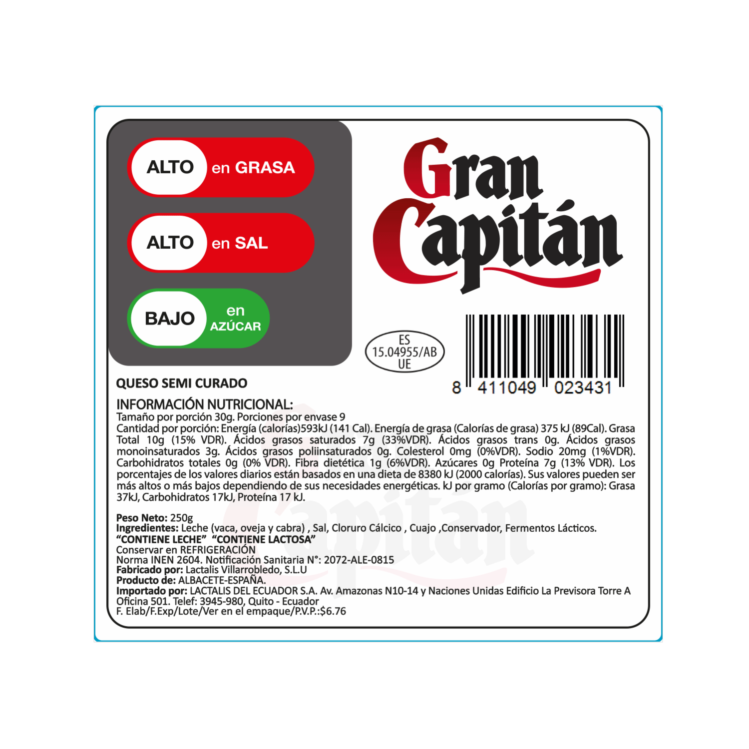 Queso Gran Capitán Semicurado GRAN CAPITÁN 250 G