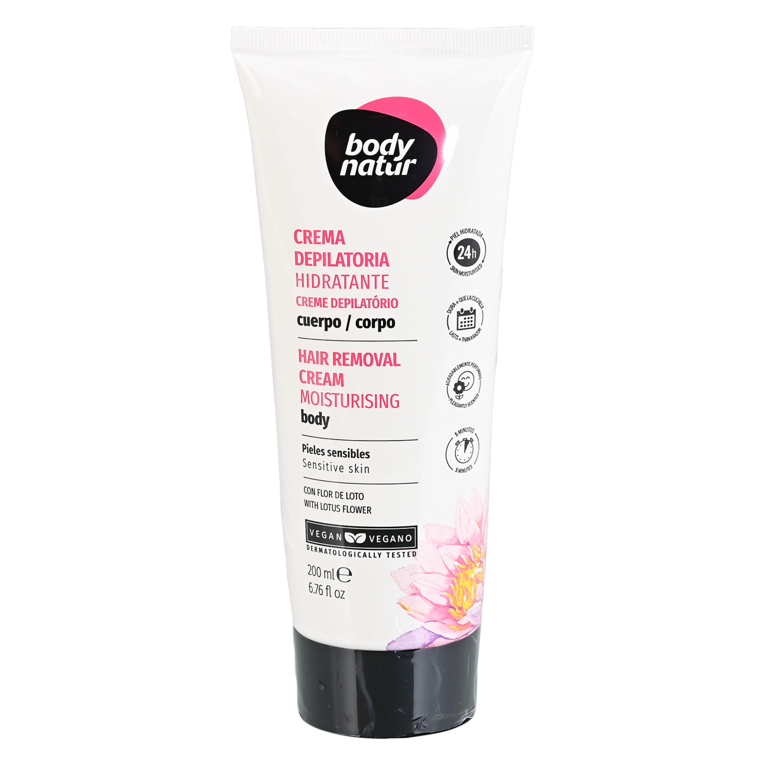 Crema Depilatoria Hidratante Piel Sensible Con Flor De Loto BODY NATUR 200 Ml