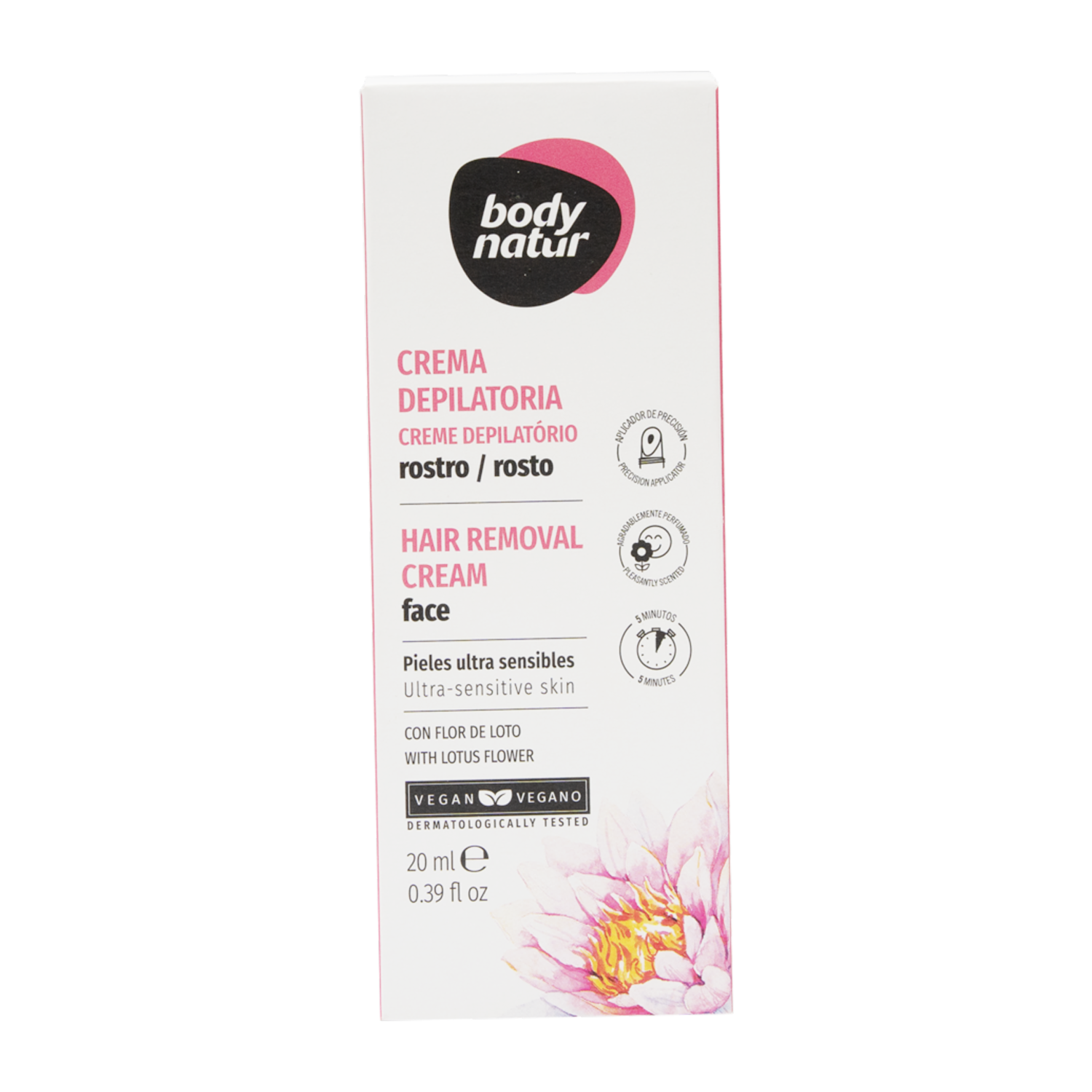Crema Depilatoria facial Con Flor De Loto BODY NATUR 20 Ml