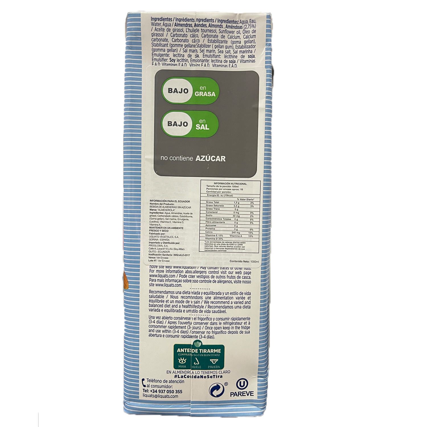 Bebida De Almendras Sin Azúcar ALMENDROLA 1000 Ml