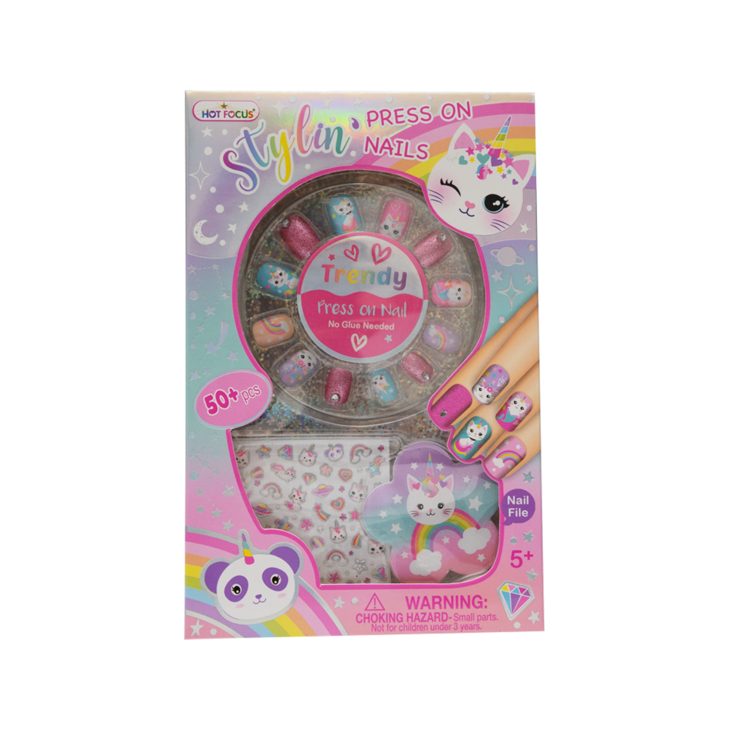 Uñas Postizas Para Niñas Gatos HOT FOCUS Juego X 12 U