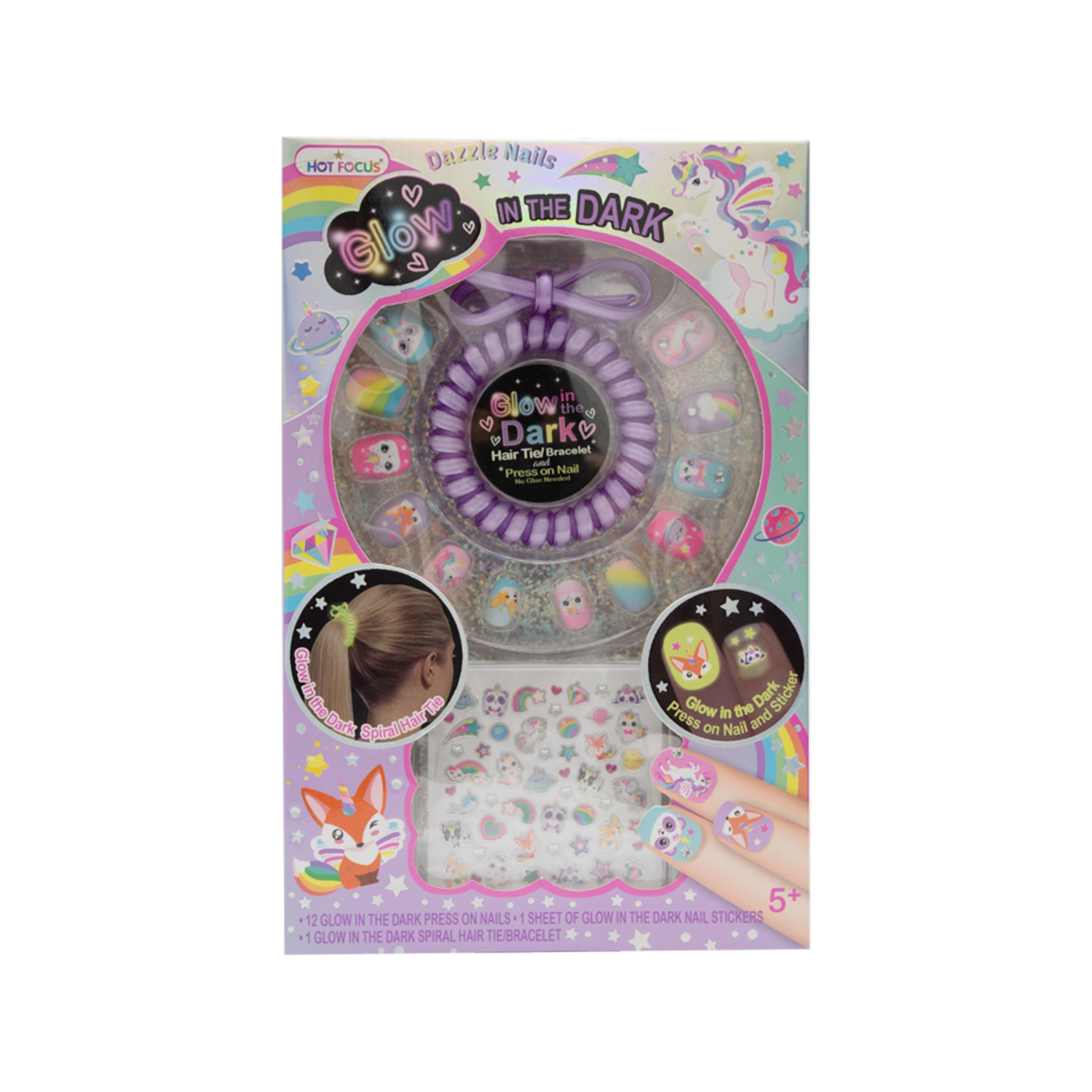 Uñas Postizas Para Niñas Brillantes The Dark HOT FOCUS JueGo X 12 U