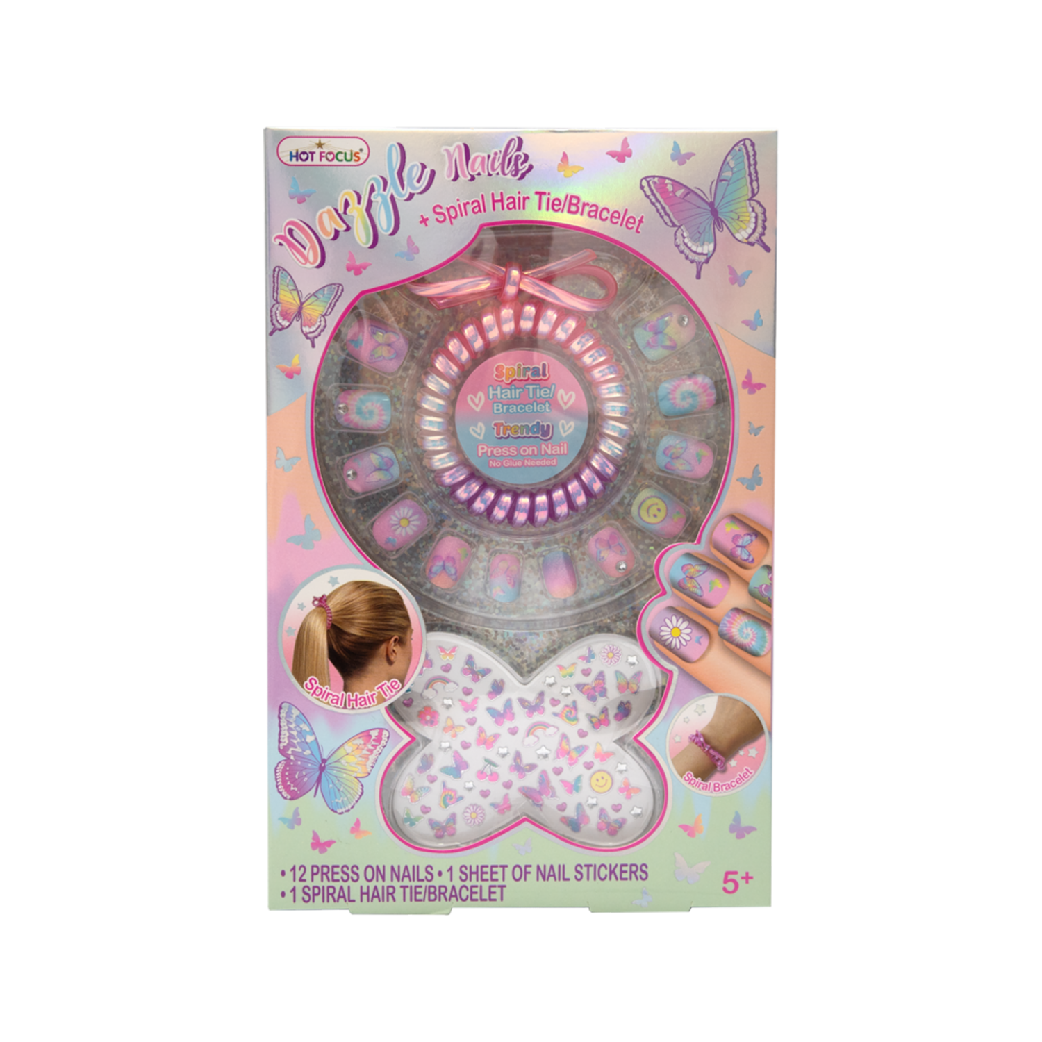 Uñas Postizas Para Niñas Mariposa Pulsera HOT FOCUS JueGo X 12 U