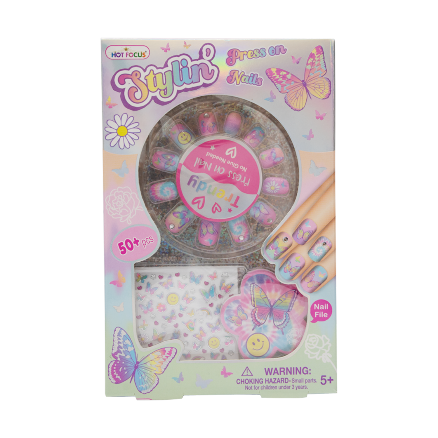 Uñas Postizas Para Niñas Mariposa HOT FOCUS Juego X 12 U