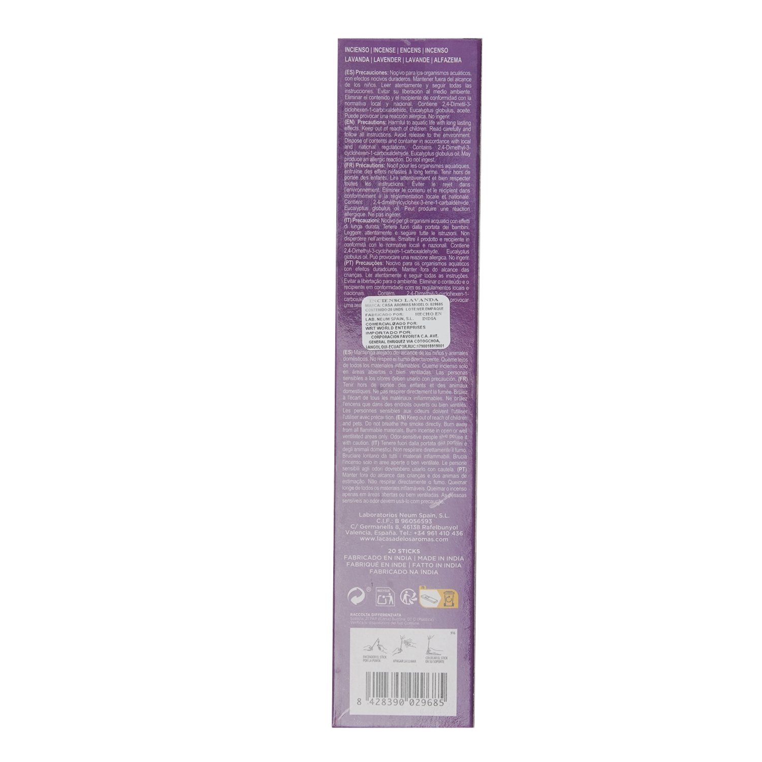 Incienso Fragancia Lavanda LA CASA DE LOS AROMAS X 20 Uds