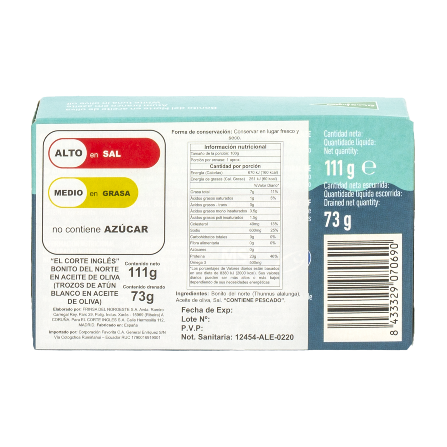 Atún Blanco En Trozos En Aceite De Oliva EL CORTE INGLÉS 111 G