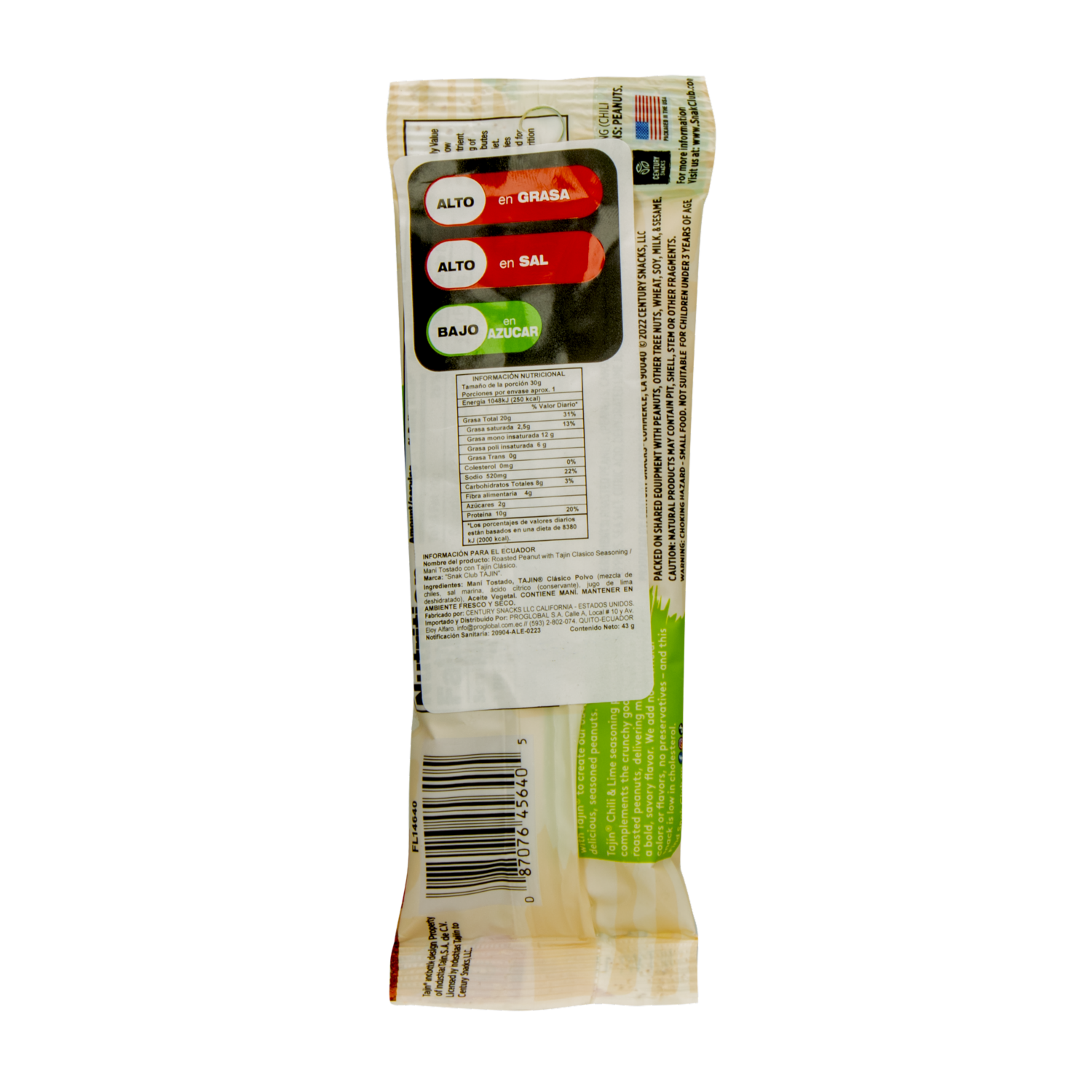 Maní Clásico Sabor Chili Y Limón SNAKE CLUB TAJÍN 43 G
