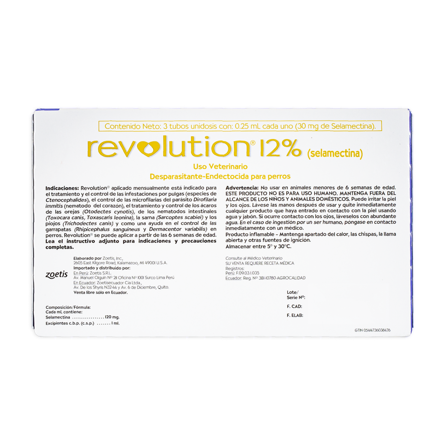 Desparasitante Para Perro Revolution 12% 2 6 5Kg Lila En Pipeta ZOETIS 0,25 Ml