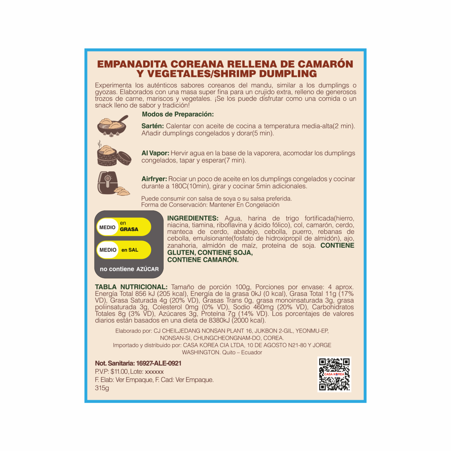 Dumpling Camarón Y Vegatales BIBIGO 315 G