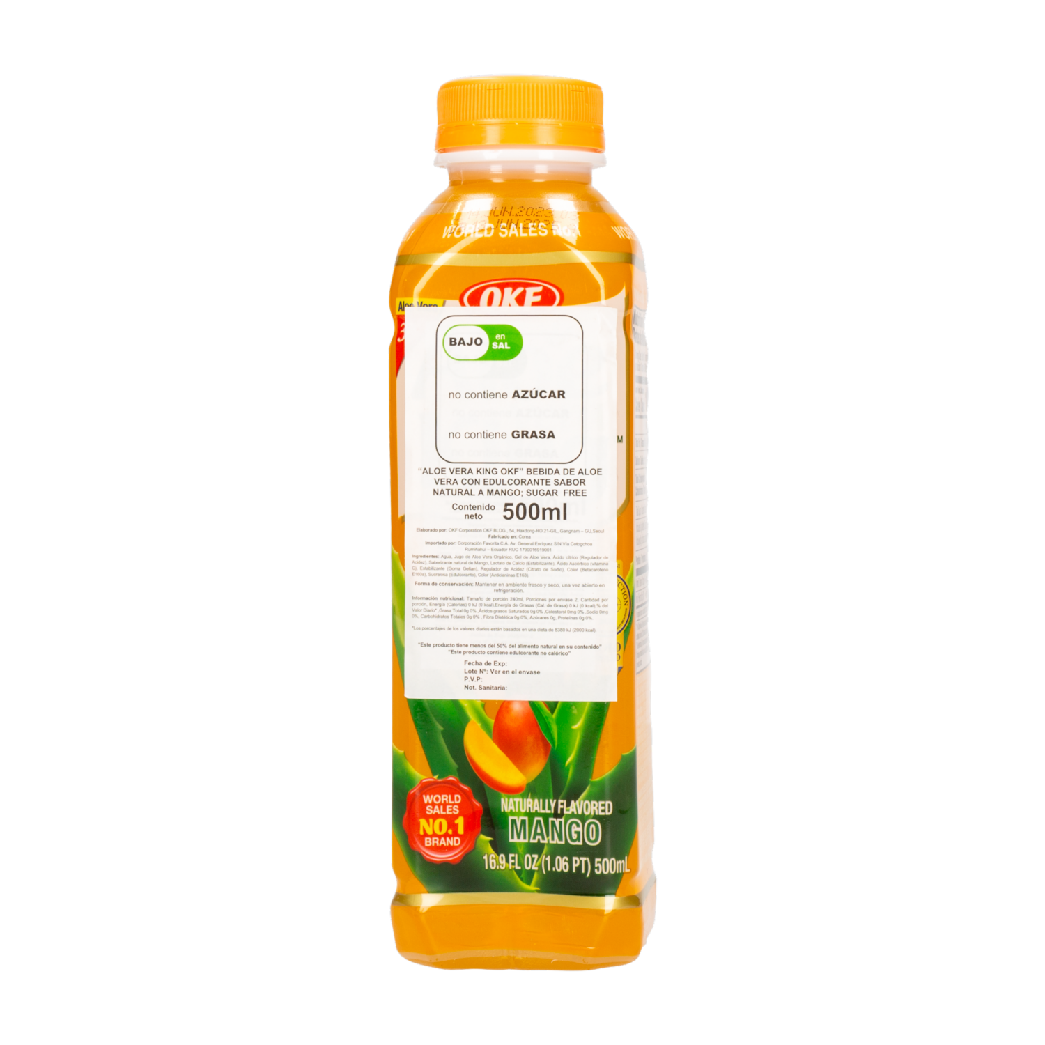 Bebida De Aloe Vera De Mango Sin Azúcar OKF 500 Ml
