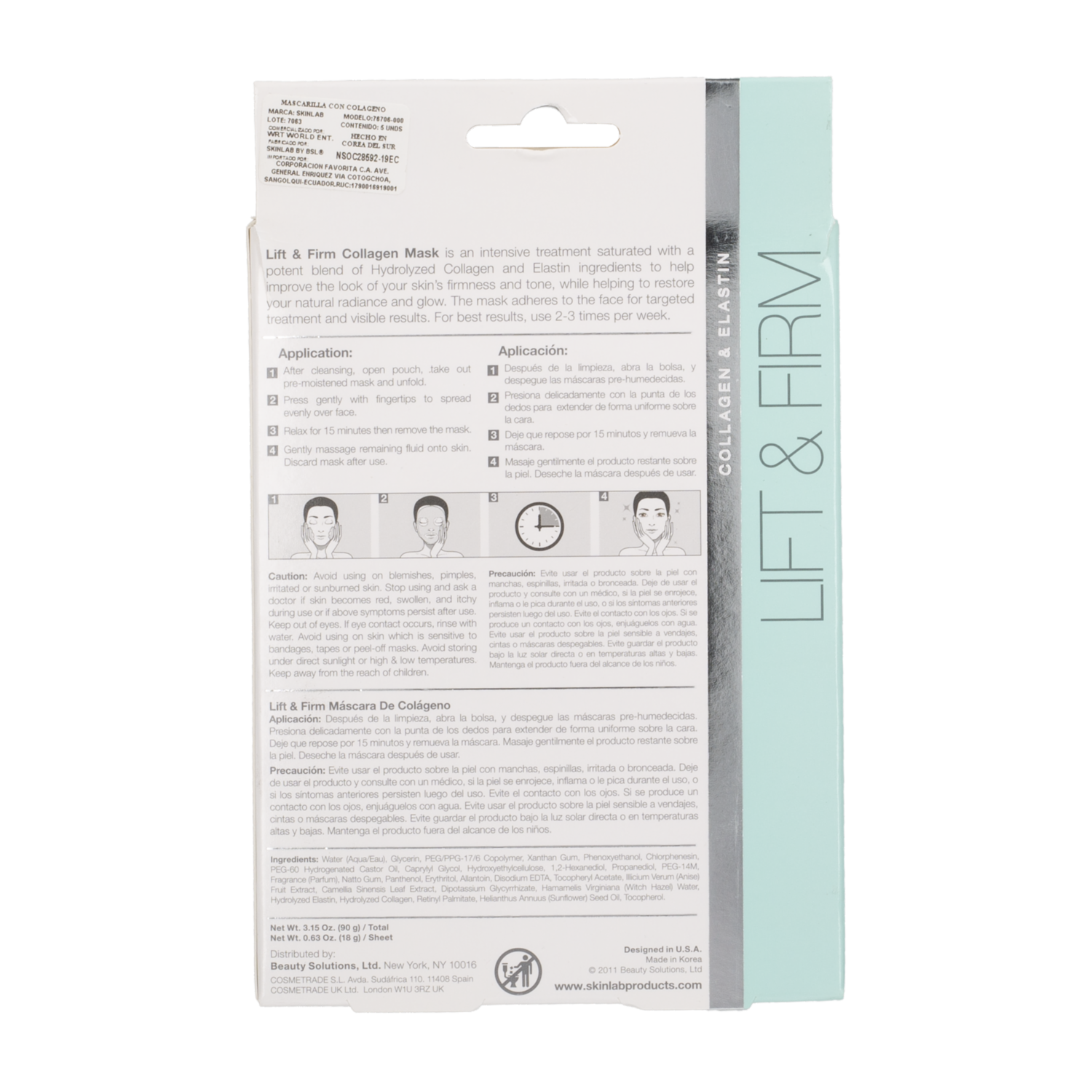 Mascarilla Facial De Collageno X5 SKINLAB Paquete
