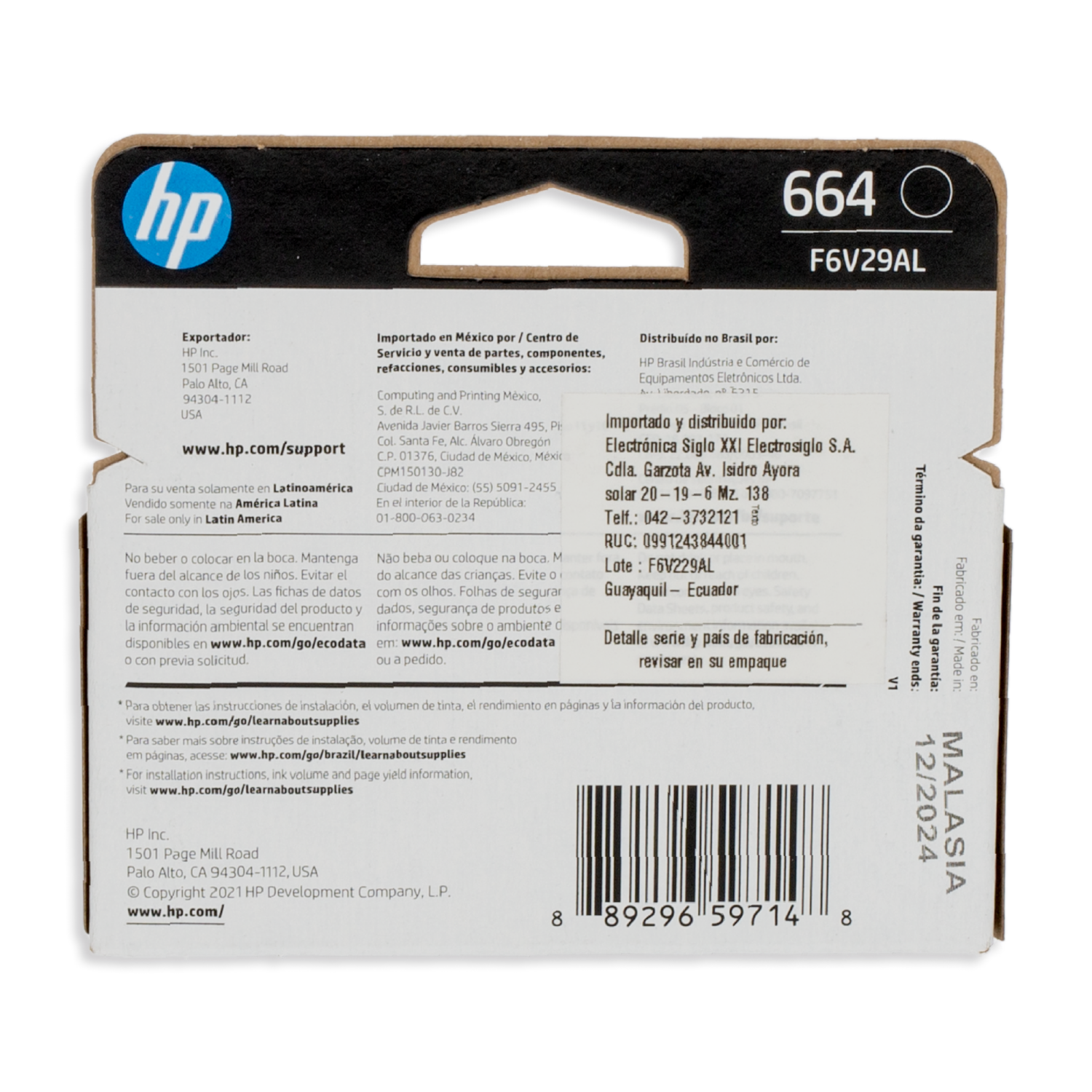Tinta 664 Negro HP Unidad