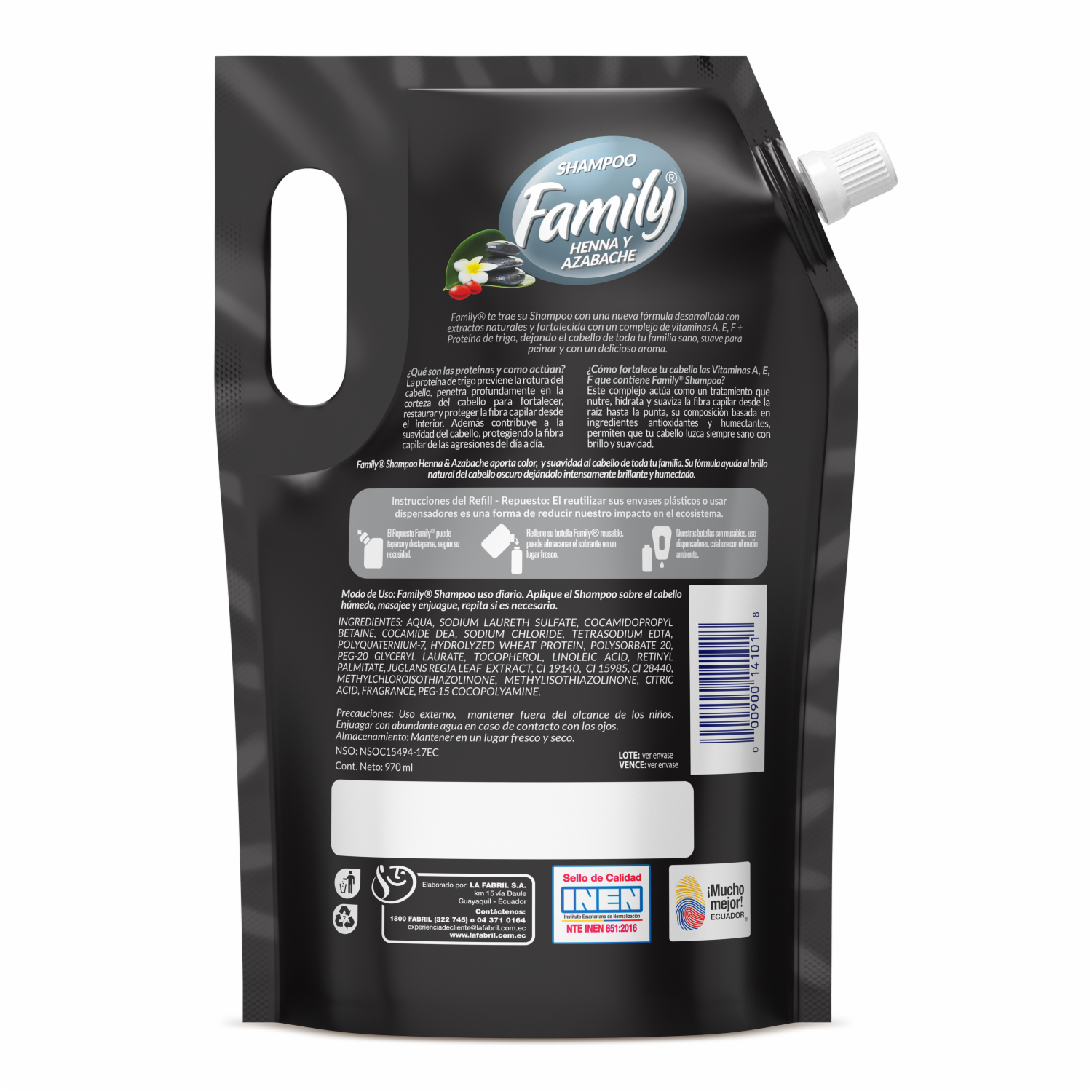 Shampoo De Cabello Henna Y Azabache FAMILY 970 Ml