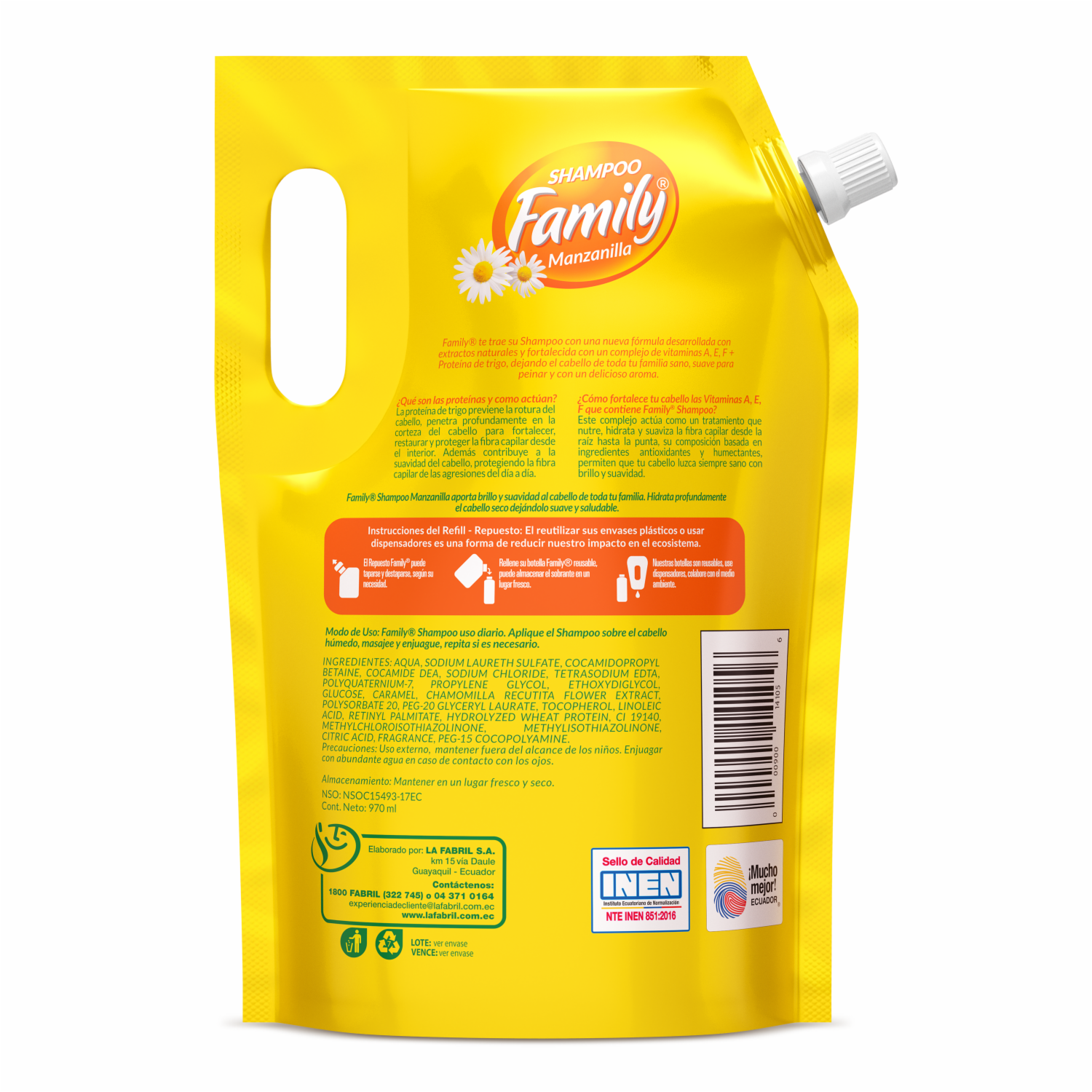Shampoo De Cabello De Manzanilla Doy Pack FAMILY 970 Ml