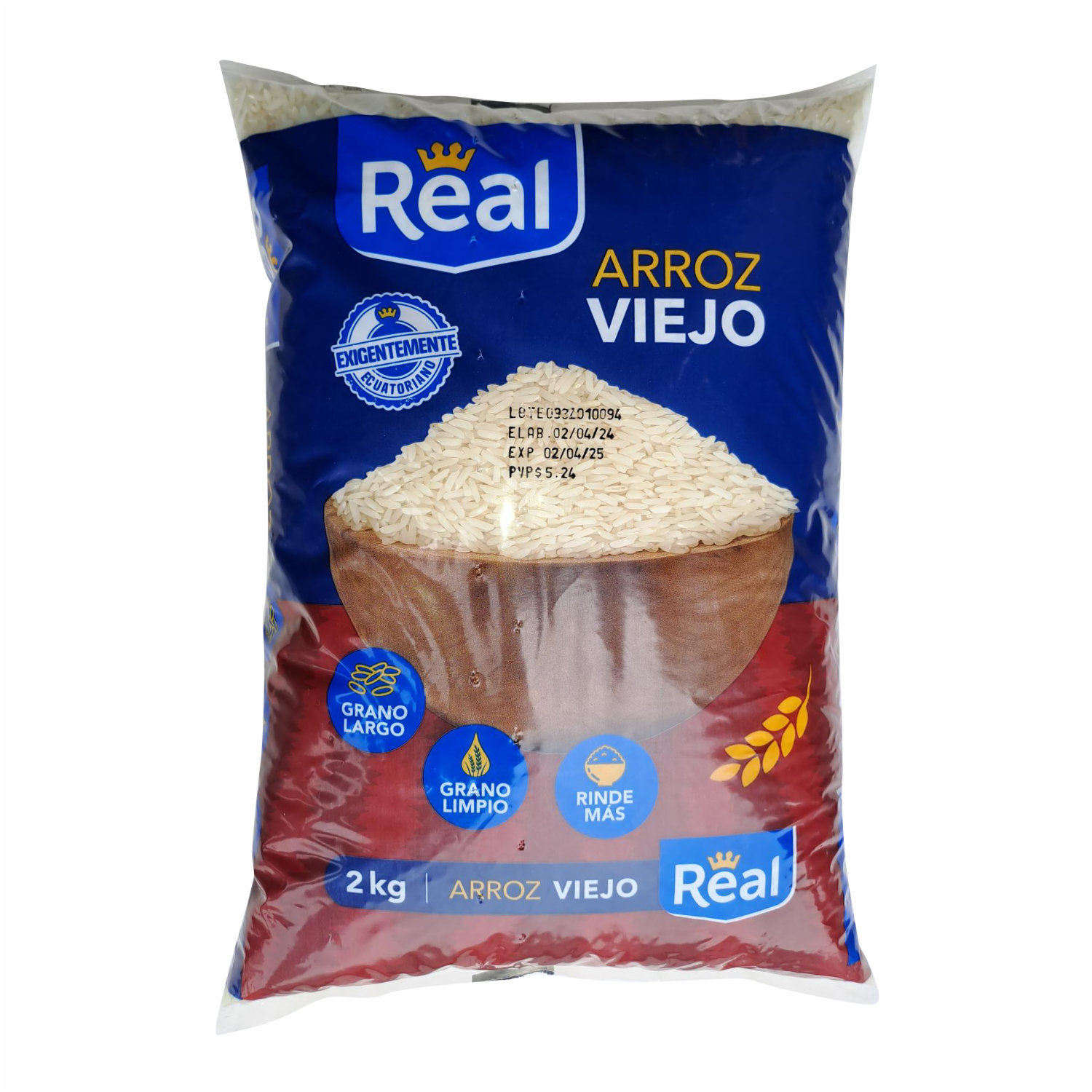 Arroz Viejo Grano Largo Y Limpio REAL 2 Kg