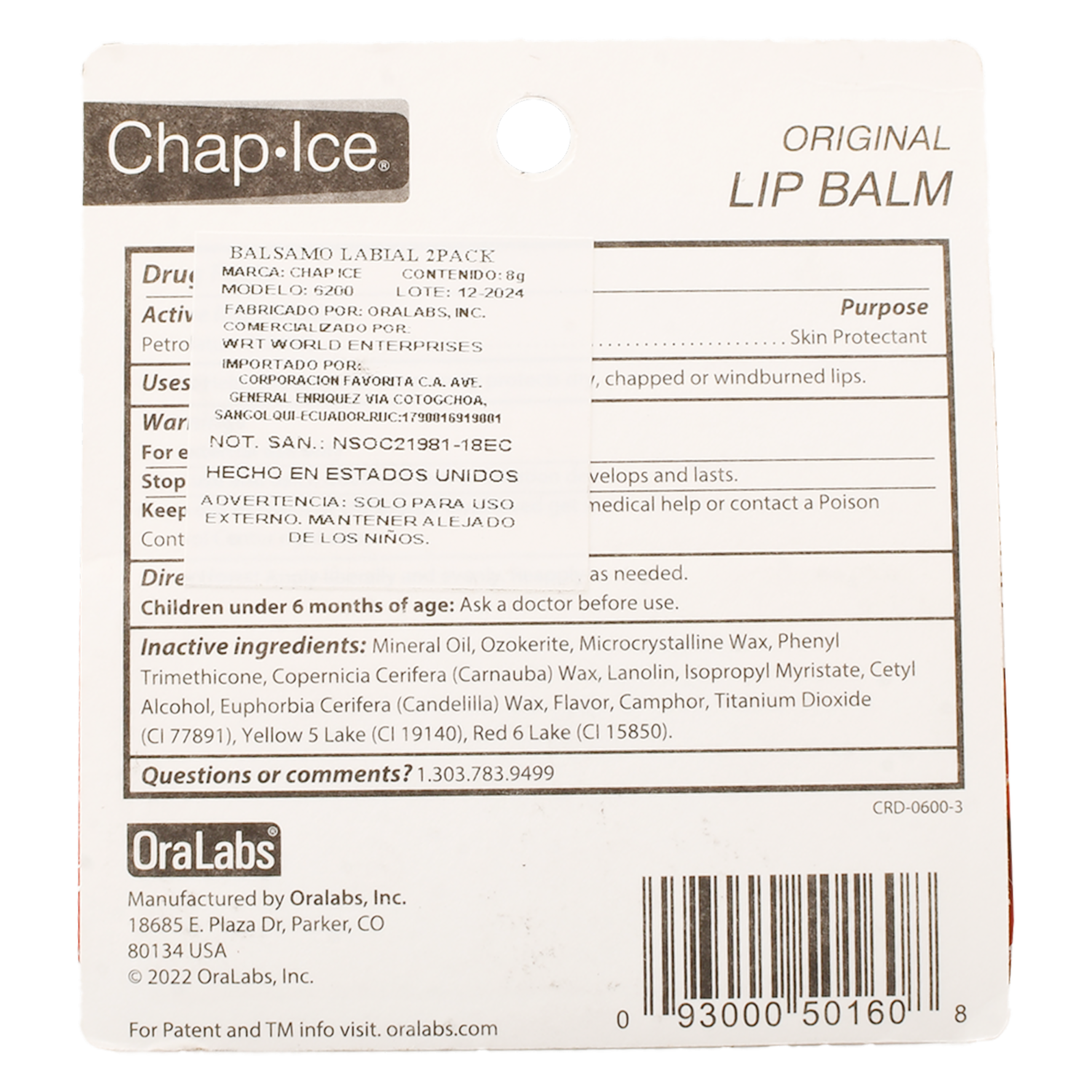 Bálsamo Labial Original CHAP-ICE Factor De Protección Solar 4, OriGinal