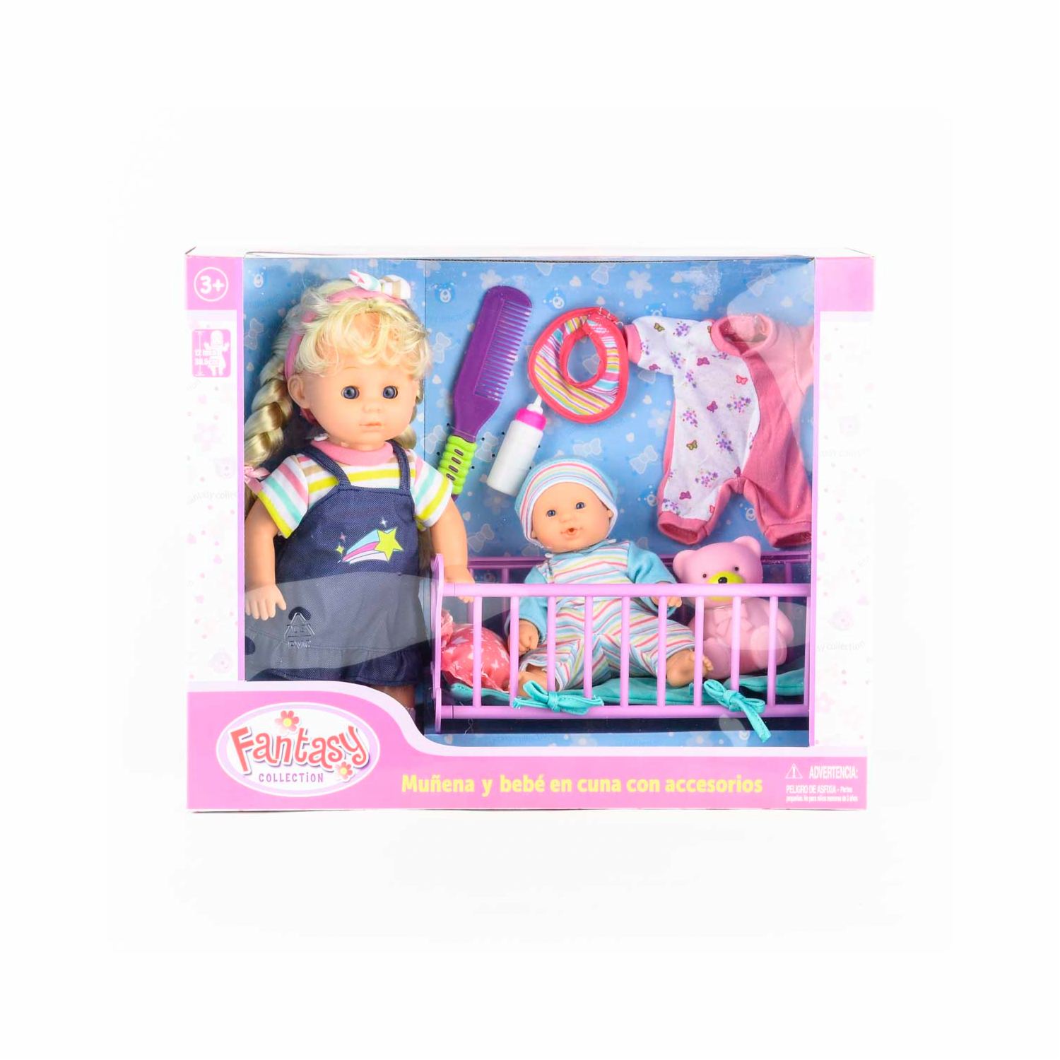 Set De Juego Muñeca Y Bebé En Cuna FANTASY Incluye Accesorios