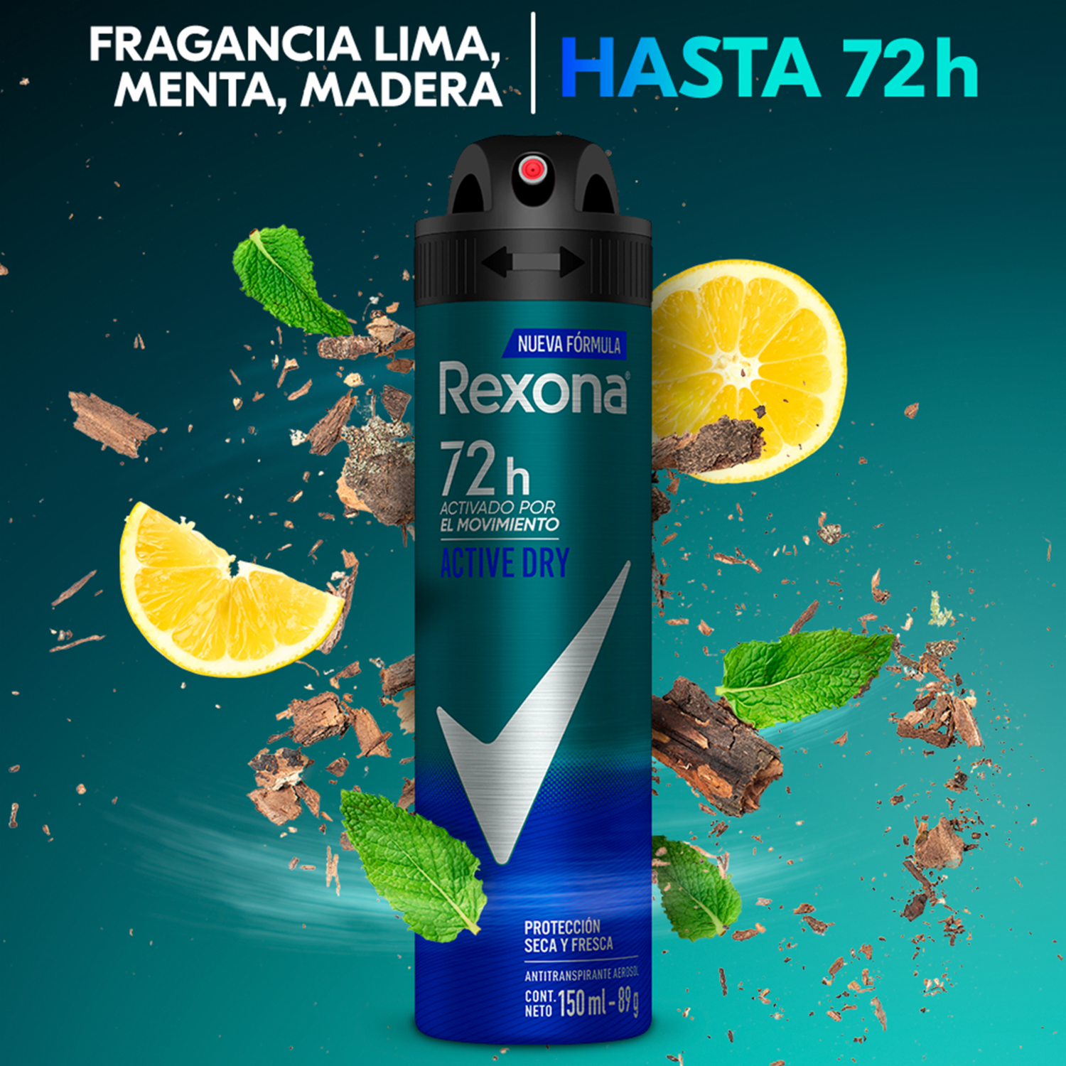 Desodorante En Aerosol Para Caballero Active Dry REXONA 150 Ml