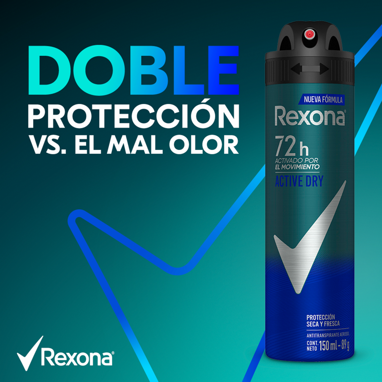 Desodorante En Aerosol Para Caballero Active Dry REXONA 150 Ml