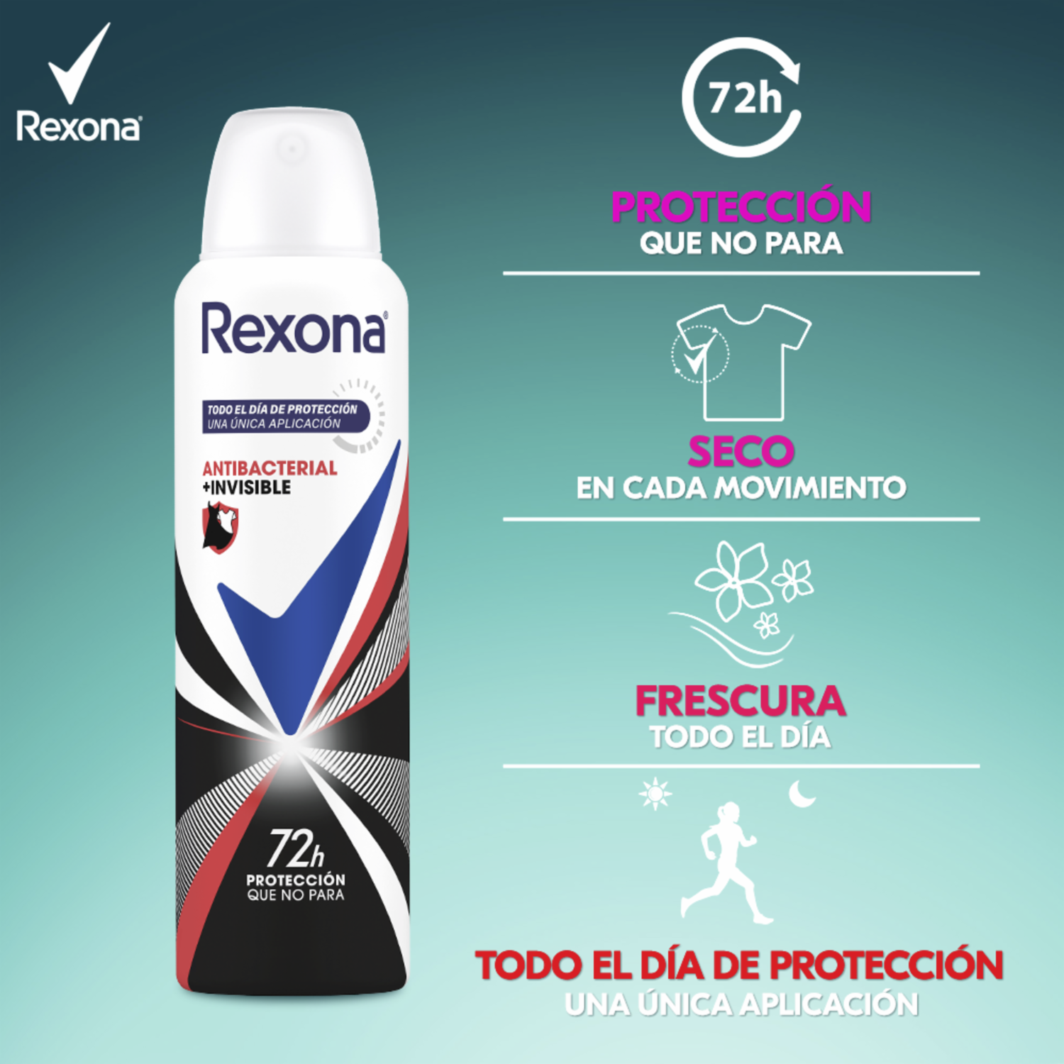 Desodorante En Aerosol Para Dama Spy Antibacterial Invisible REXONA 150 Ml