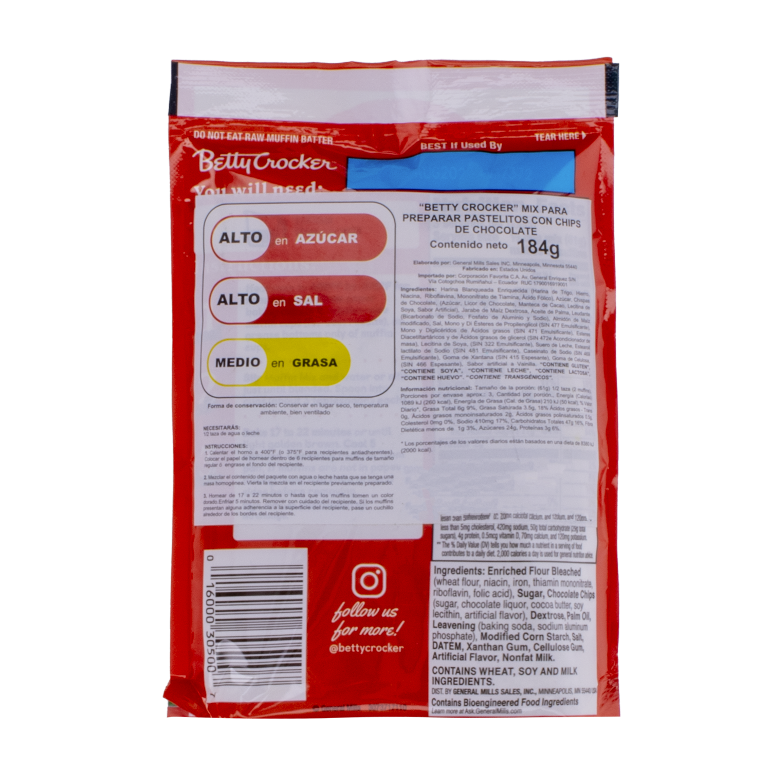 Premezcla Para Muffins Con Chispas De Chocolate BETTY CROCKER 184 G
