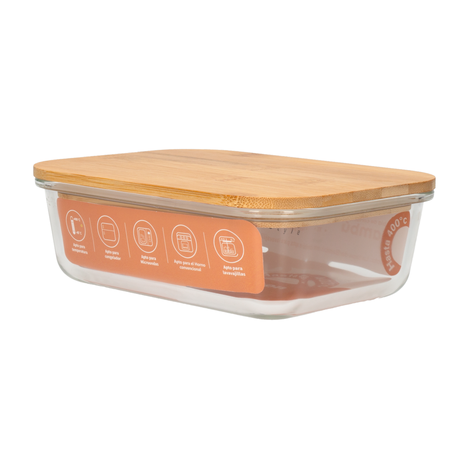 Repostero Refractario Con Tapa Bamboo FREE HOME 1 Litro