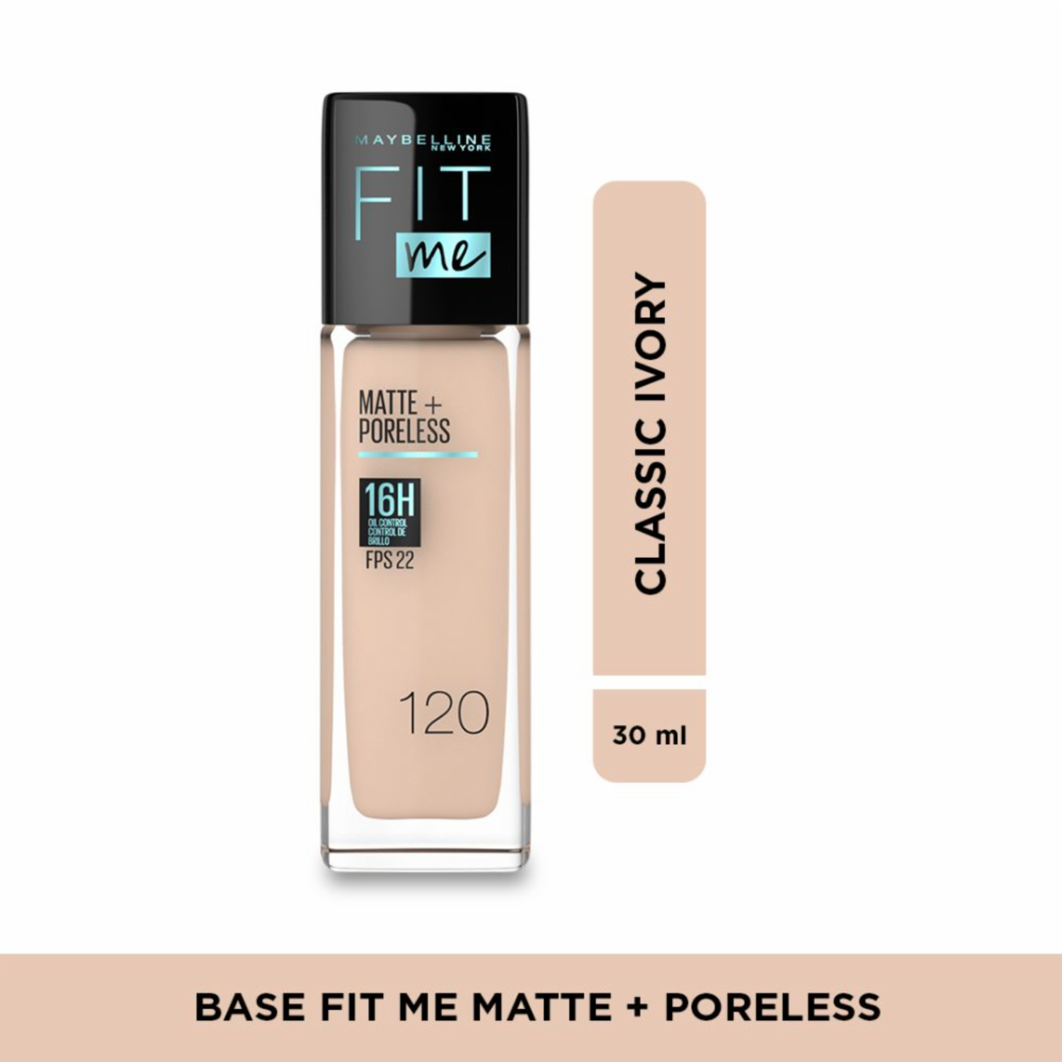 Base De Maquillaje Líquida Fit Me Mate + Poreless Fps 22 Tono 125 Nude Beige MAYBELLINE NEW YORK