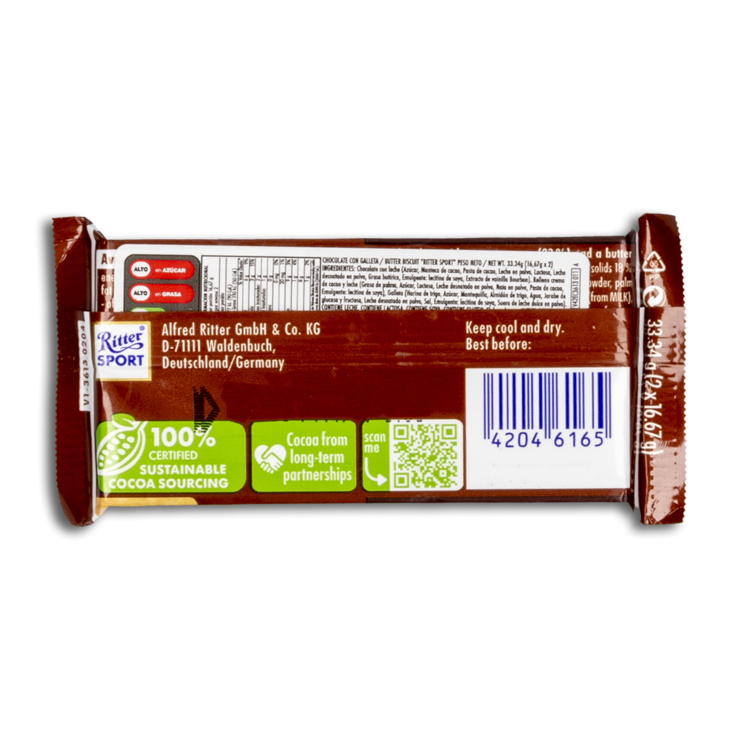 Chocolate Con Galleta RITTER SPORT 33.34 G