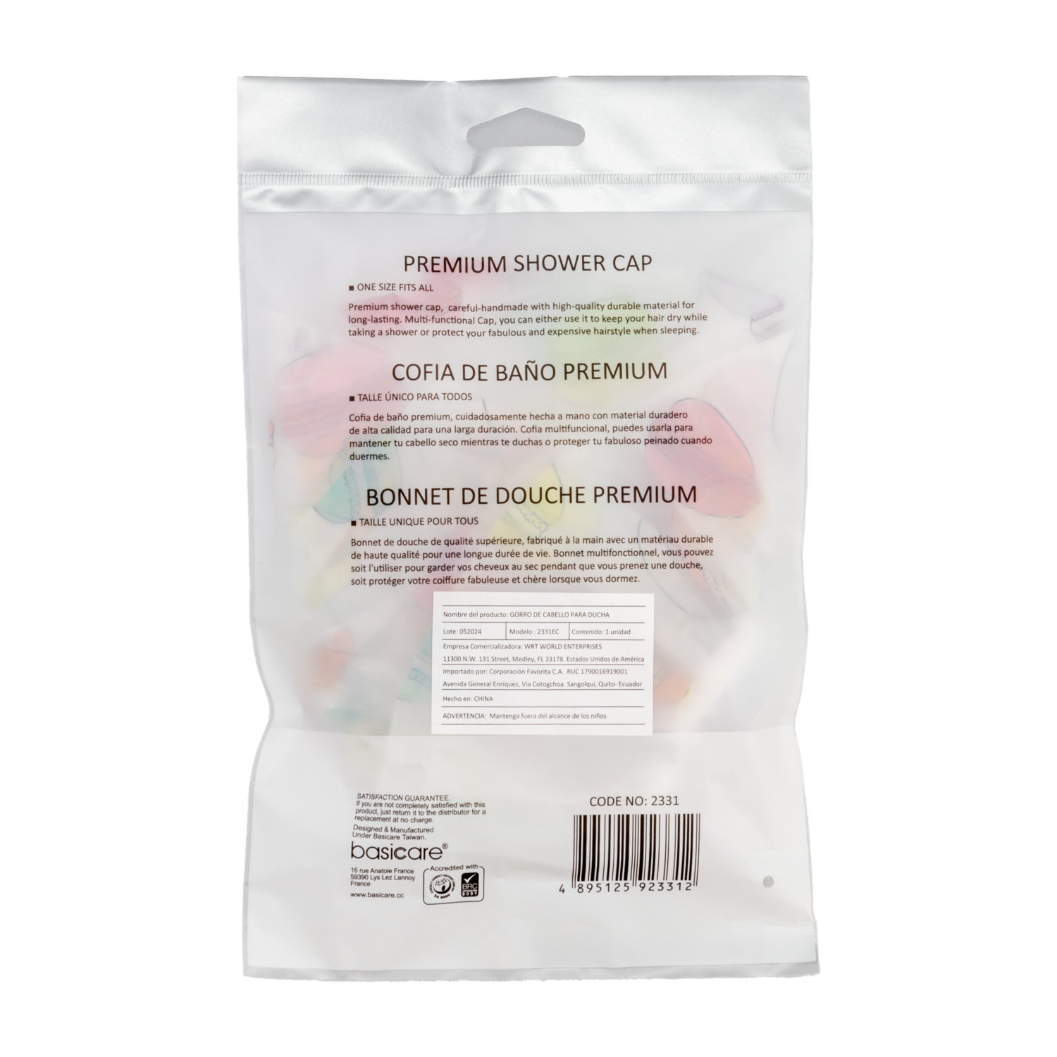 Gorro De Baño De Cabello Para Ducha BASICARE Unidad