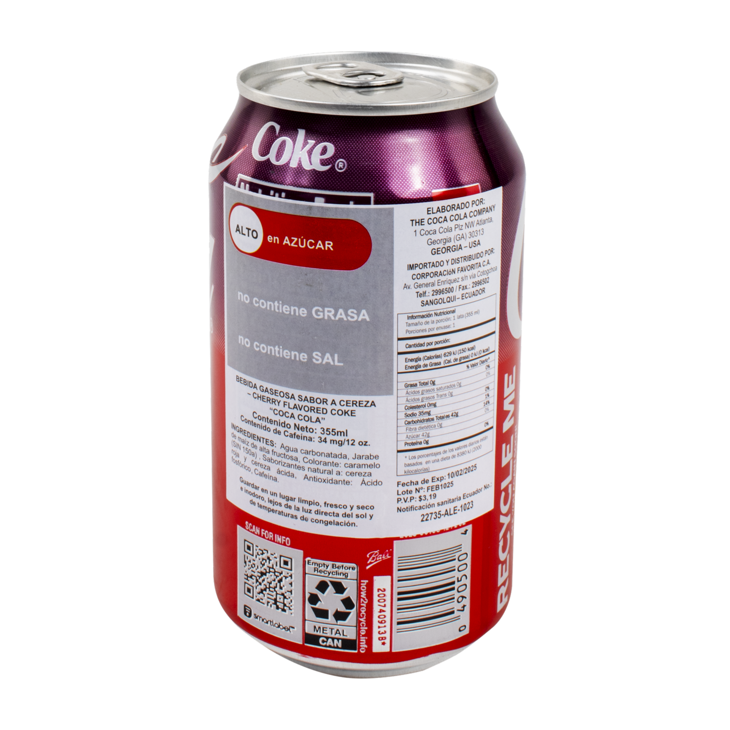 Bebida Gaseosa Sabor Cherry Lata COCA-COLA 355 Ml