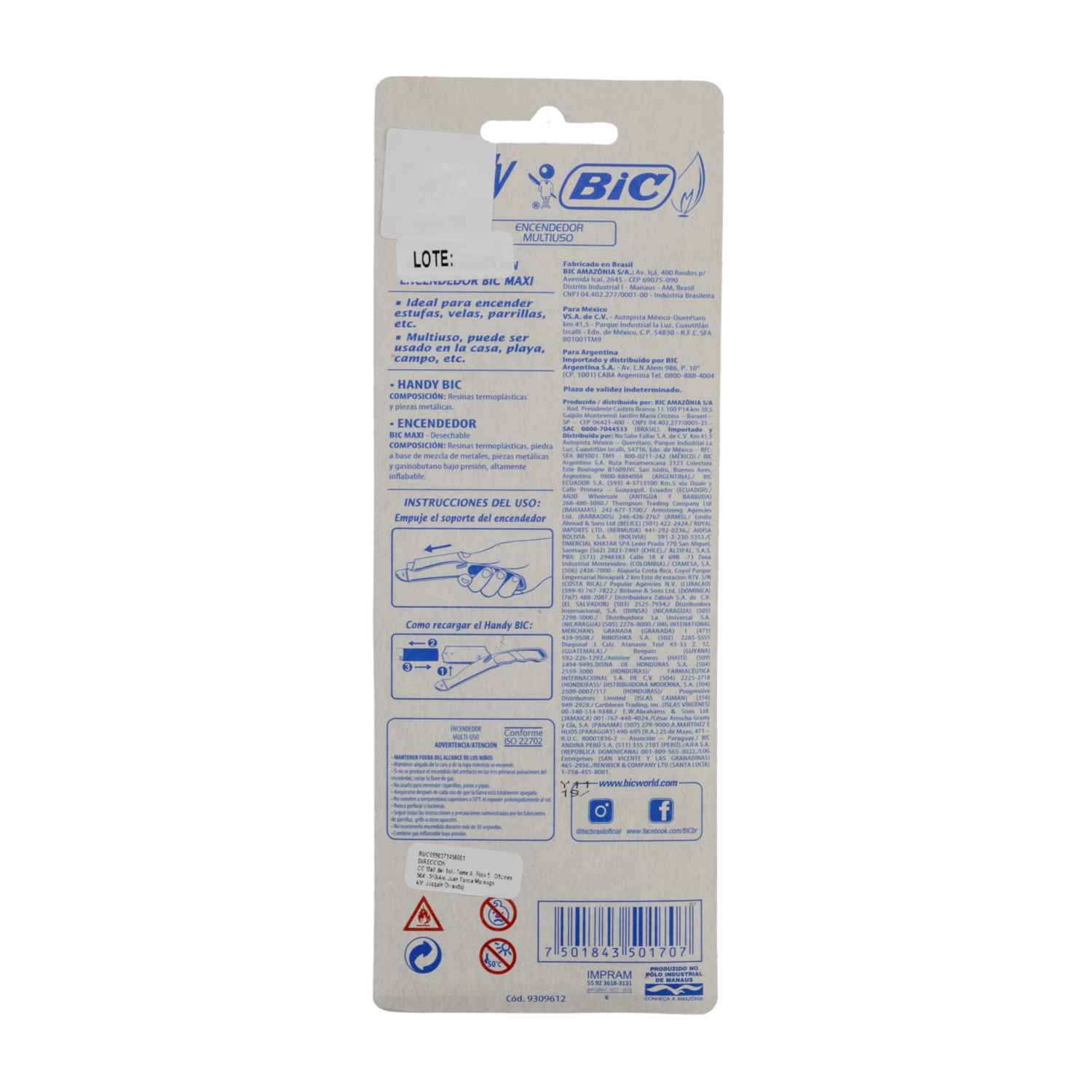 Encendedor A Gas Multiuso Handy Maxi BIC Unidad