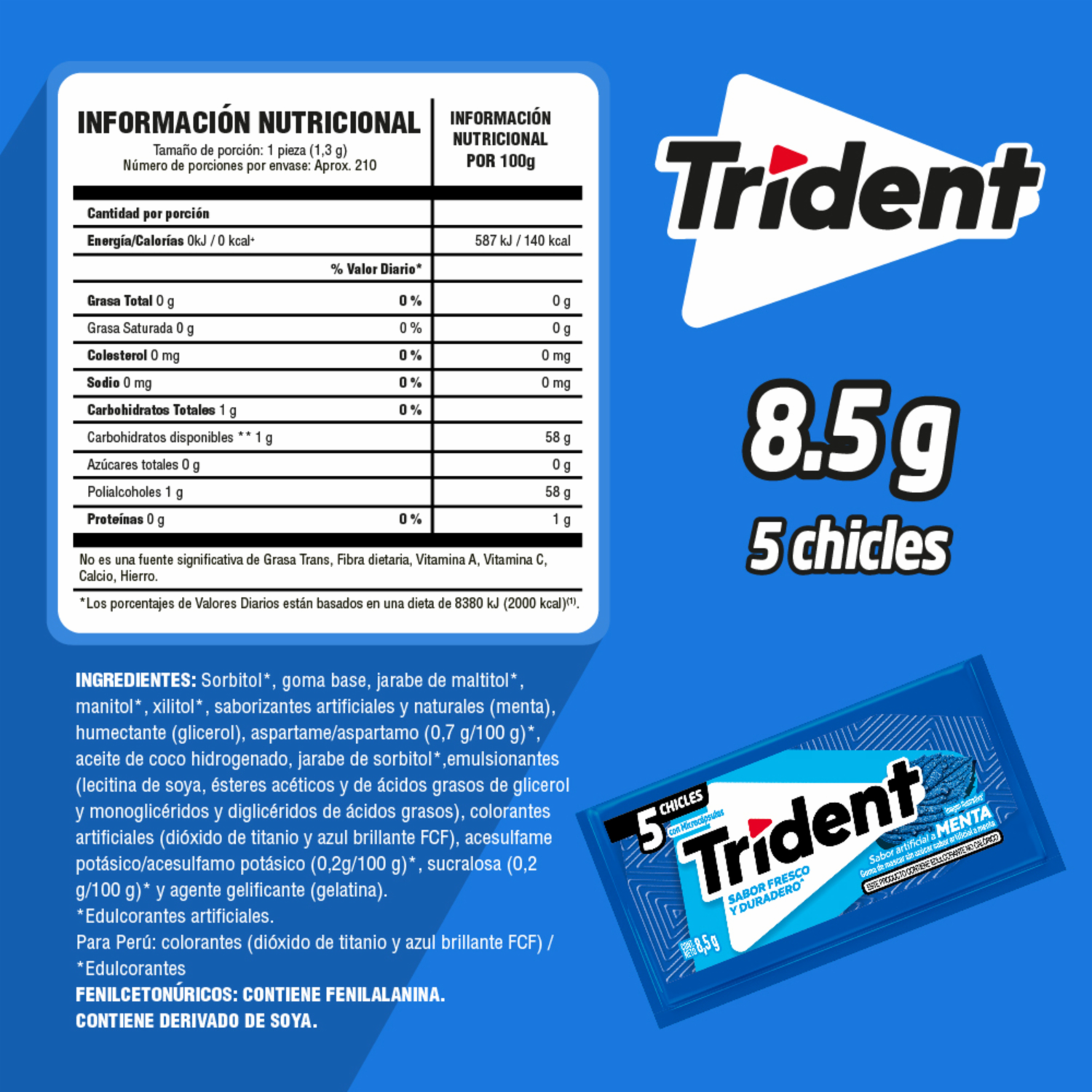 Chicles Sabor A Menta TRIDENT 153 G