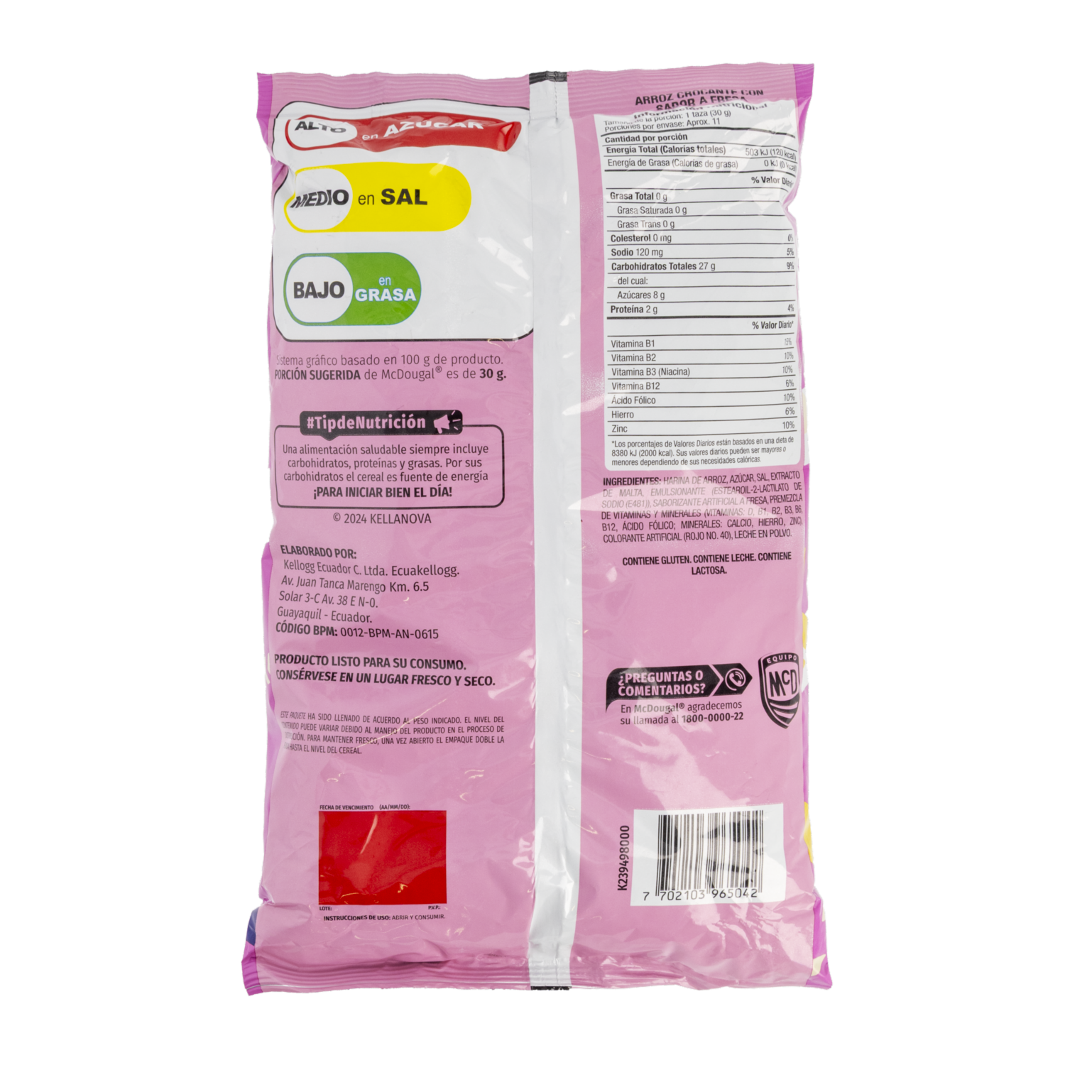 Cereal De Arroz Crocante Sabor A Fresa MC.DOUGAL 320 G