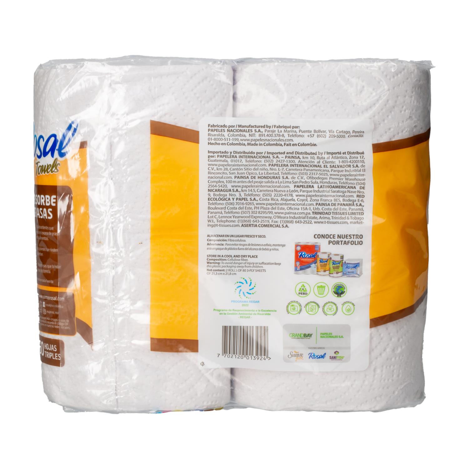 Toallas Desechables 80 Hojas ROSAL X 2 Uds