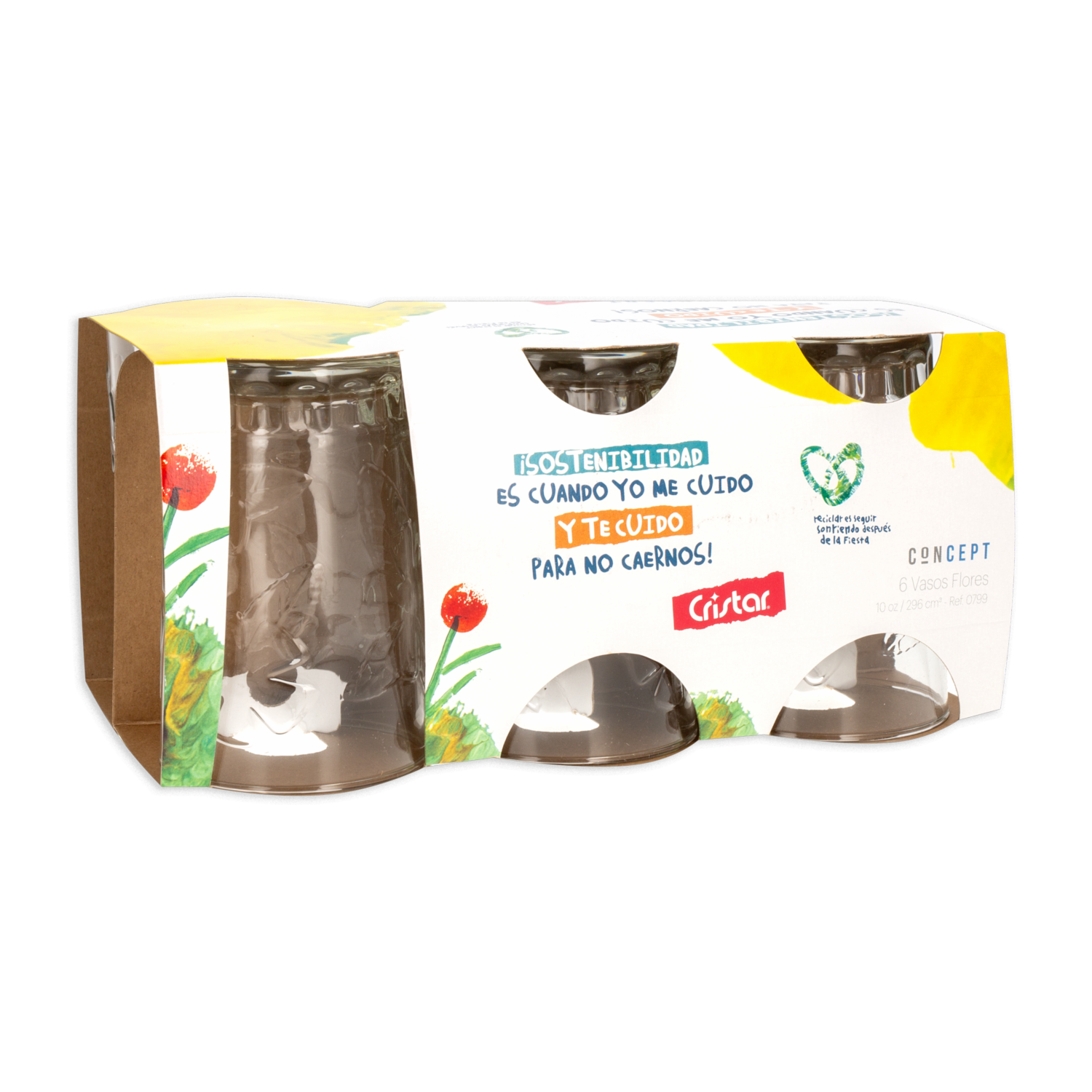 Set De Vasos Concept Flores 6X295 Ml CRISTAR 0799CL6CPT23
