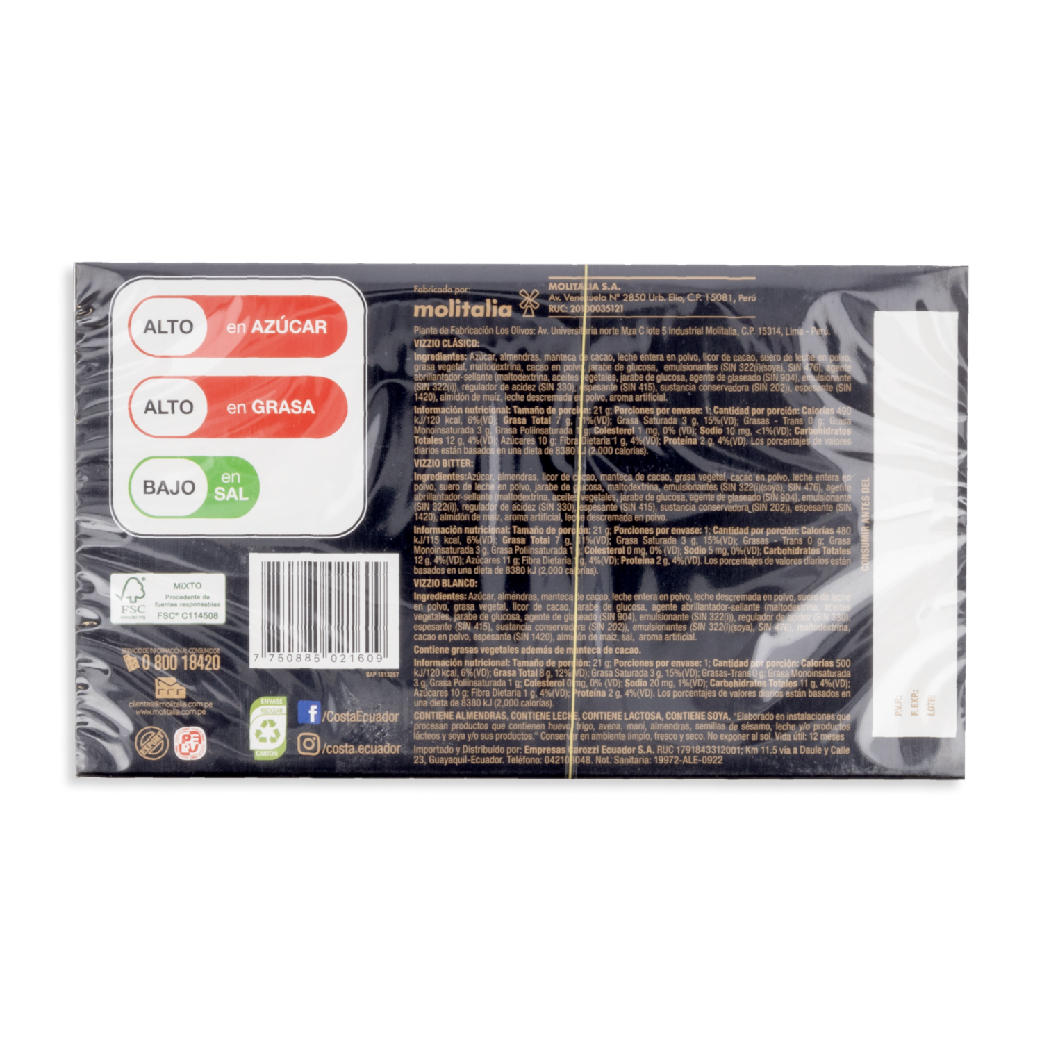 Chocolate Mix Almendras Cubiertas VIZZIO 122 G