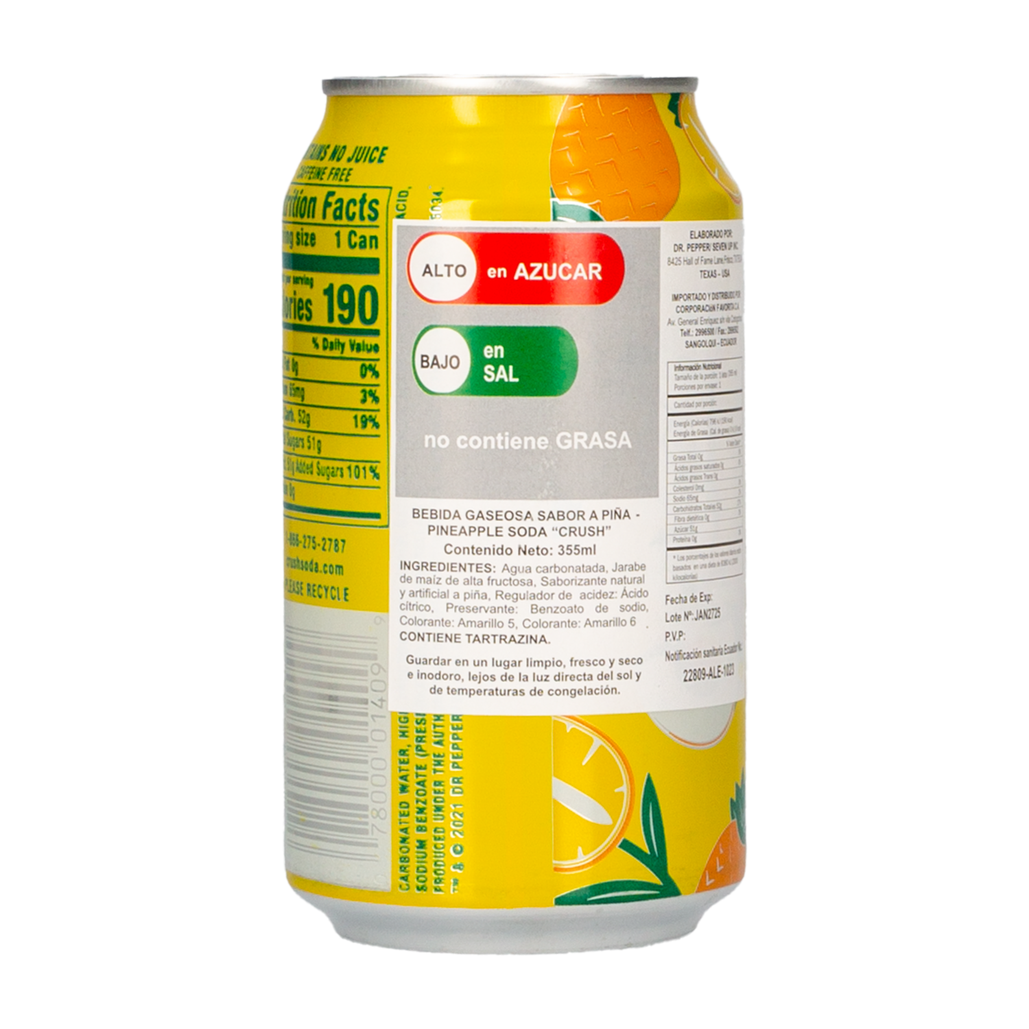 Bebida Gaseosa En Lata Sabor A Piña CRUSH 355 Ml