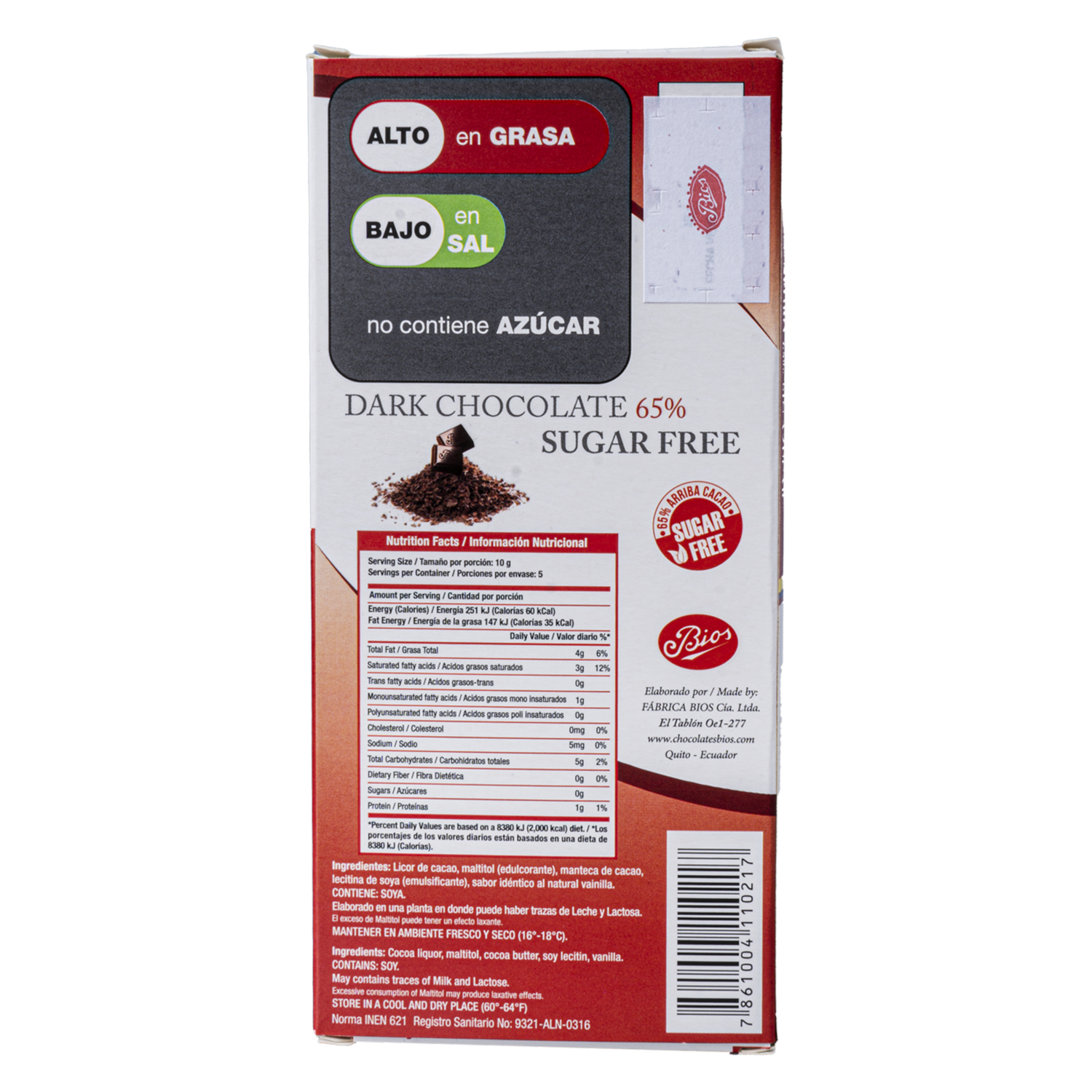Chocolate Negro Sin Azúcar BIOS 50  G