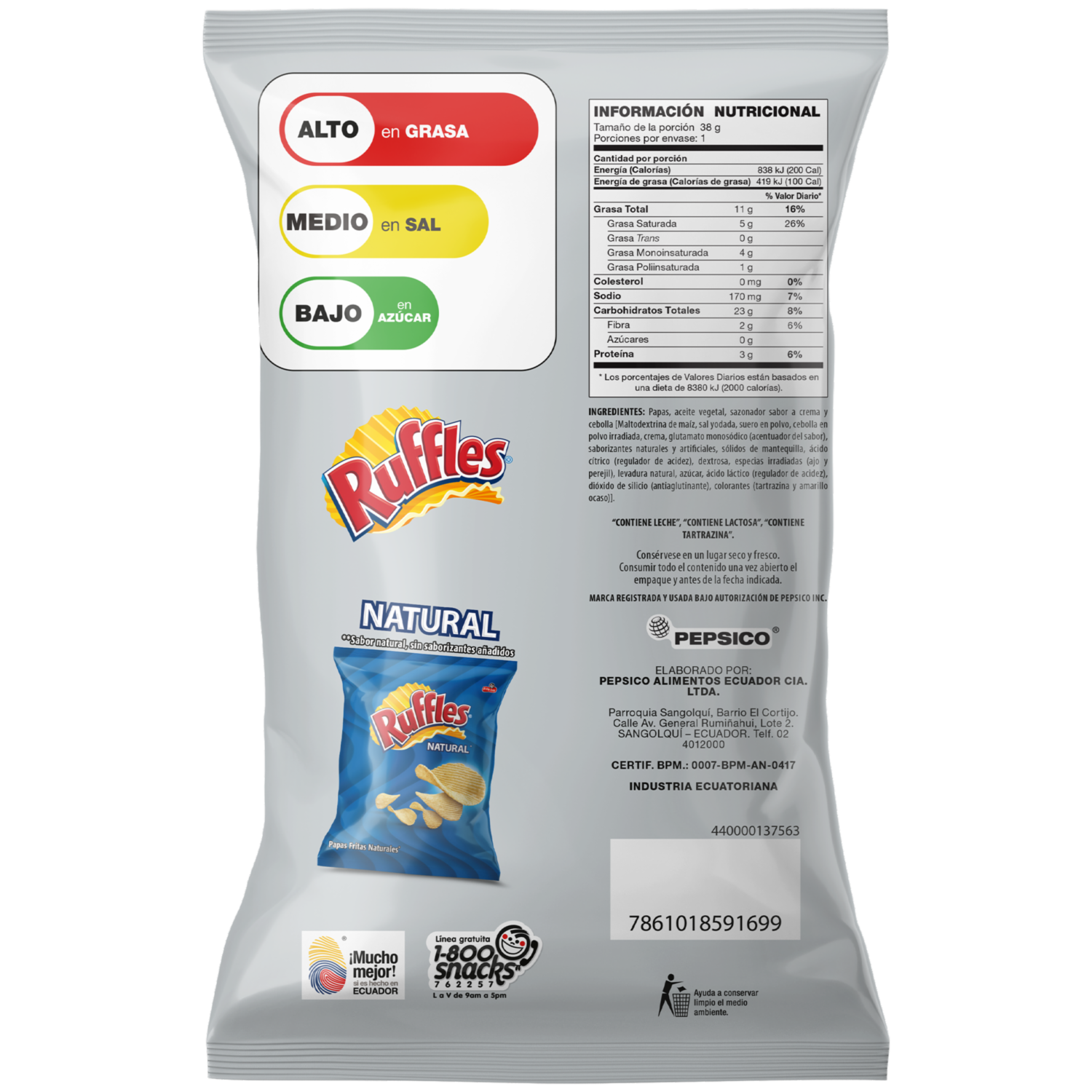 Papas Fritas Sabor A Crema Y Cebolla RUFFLES 38 G