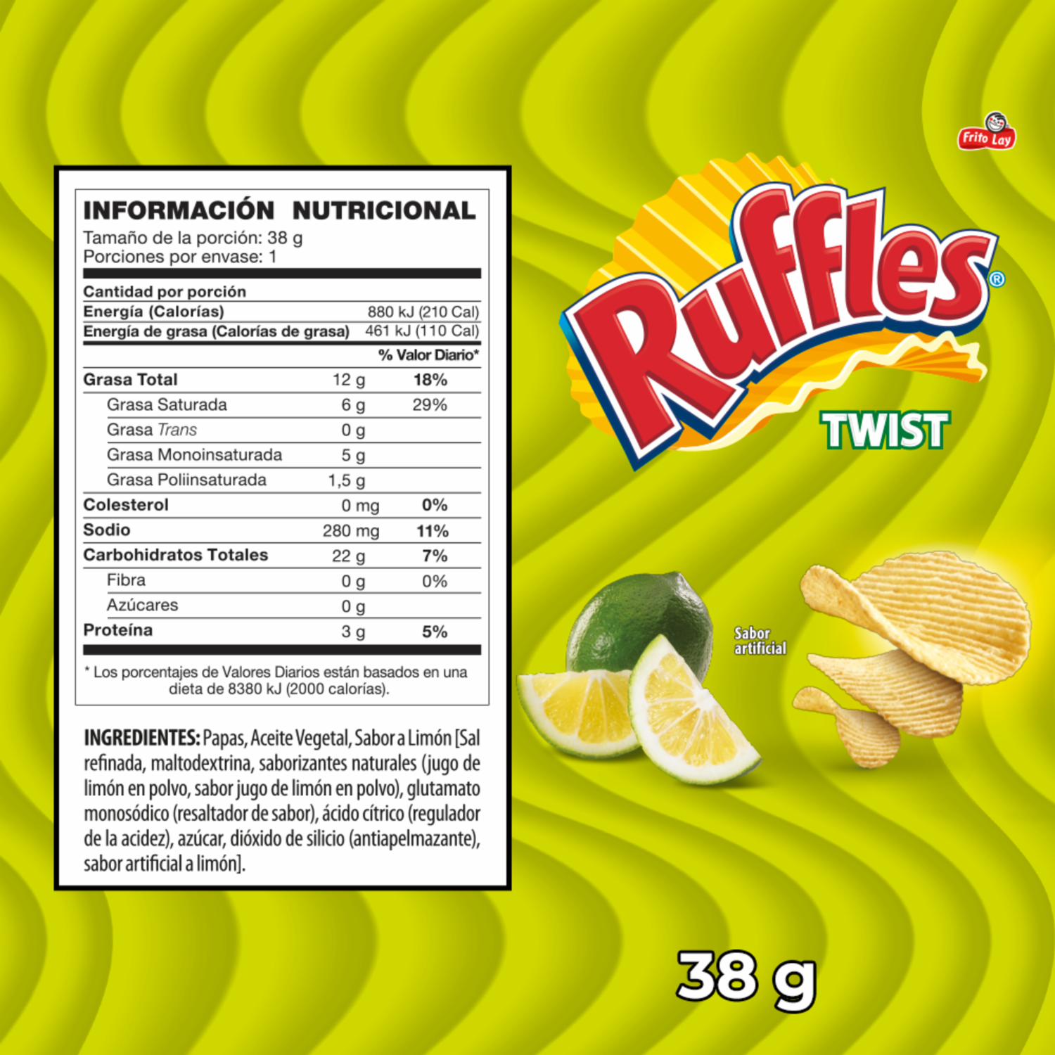 Papas Fritas Sabor Twist Limón RUFFLES 38 G