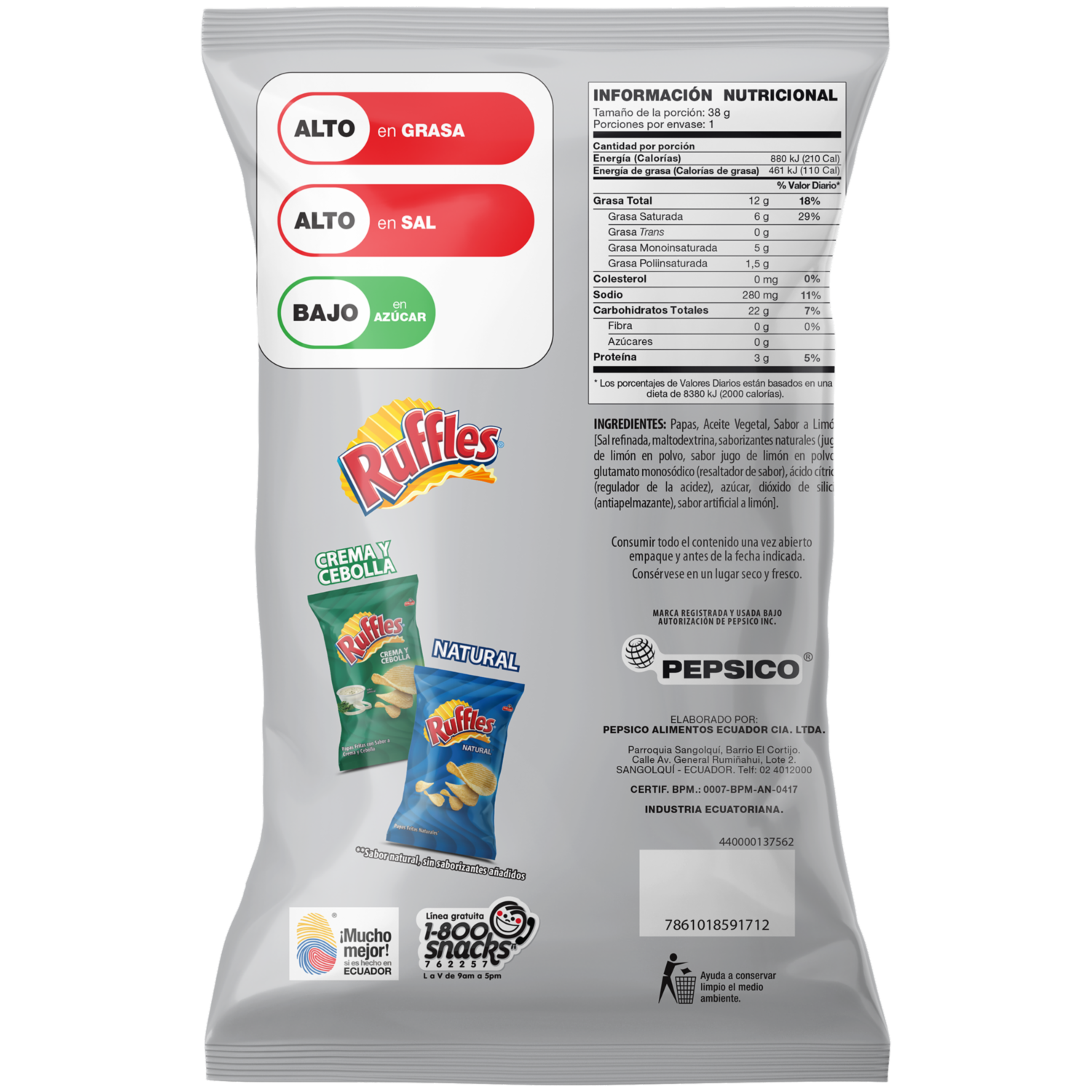 Papas Fritas Sabor Twist Limón RUFFLES 38 G