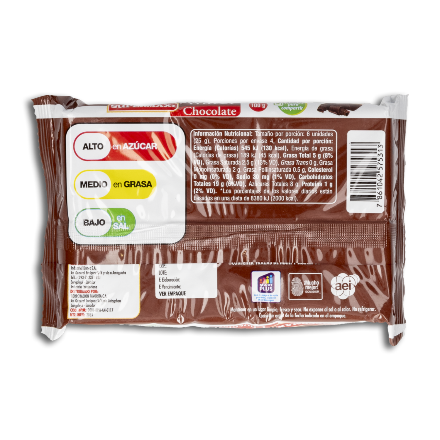 Galletas Dulces Waffer Rellenas Con Crema Sabor A Chocolate SUPERMAXI 100 G