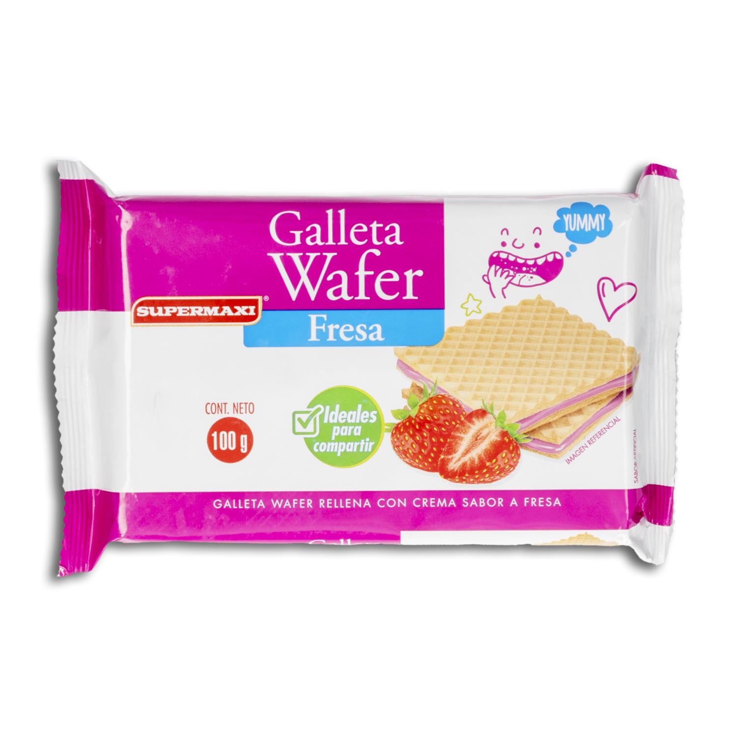 Galletas Dulces Waffer Rellenas Con Crema Sabor A Fresa SUPERMAXI 100 G