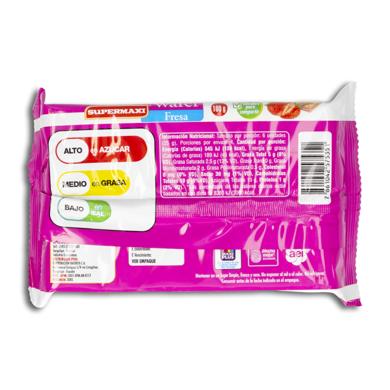 Galletas Dulces Waffer Rellenas Con Crema Sabor A Fresa SUPERMAXI 100 G