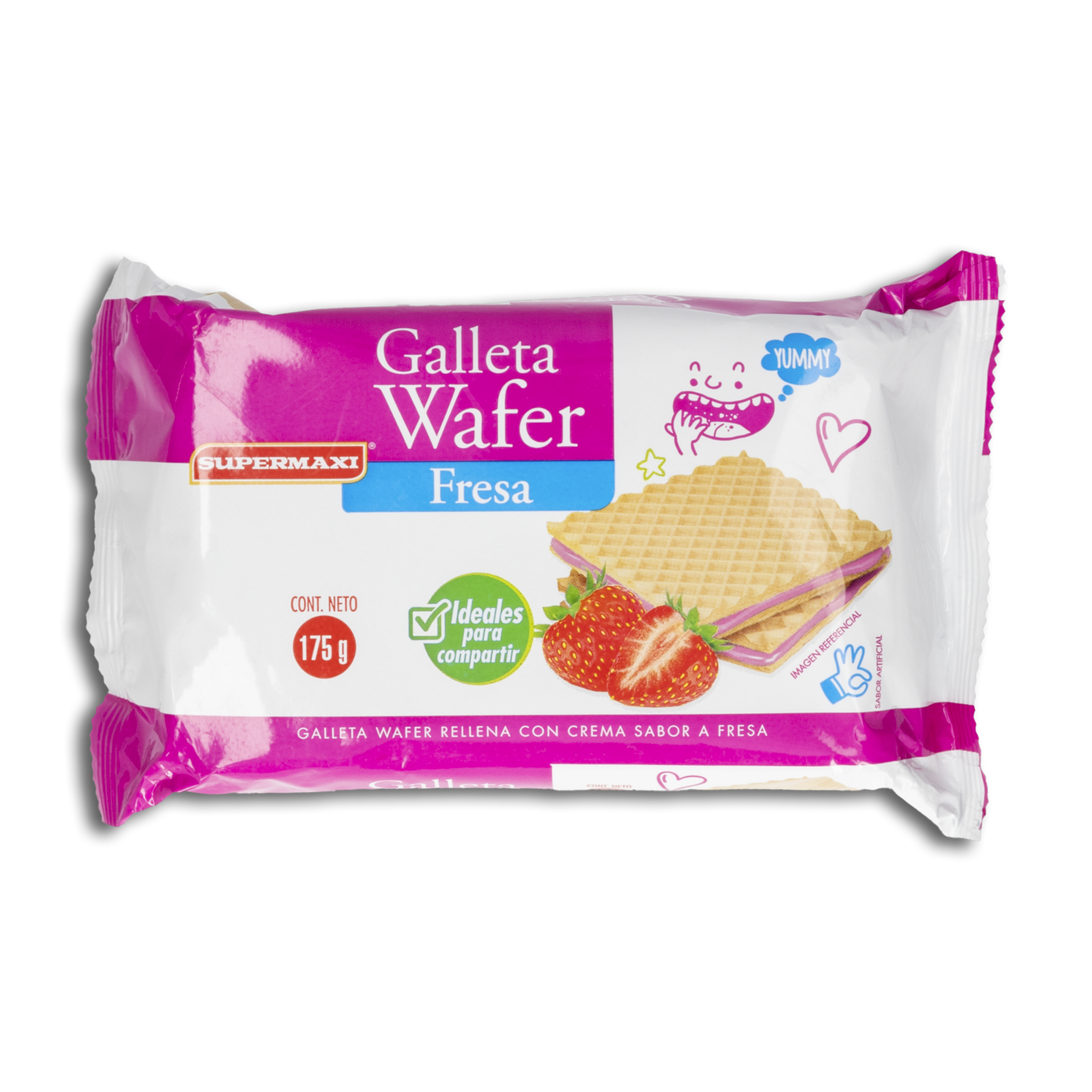 Galletas Dulces Waffer Rellenas Con Crema Sabor A Fresa SUPERMAXI 175 G