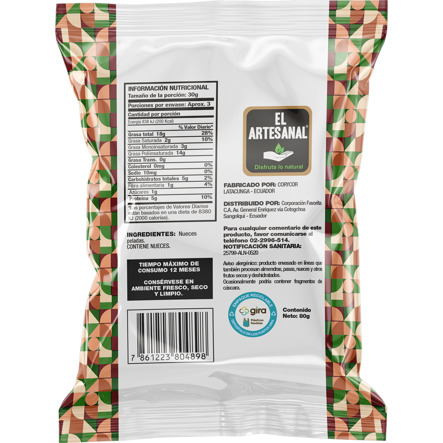 Nueces Peladas 100% Natural EL ARTESANAL 80G