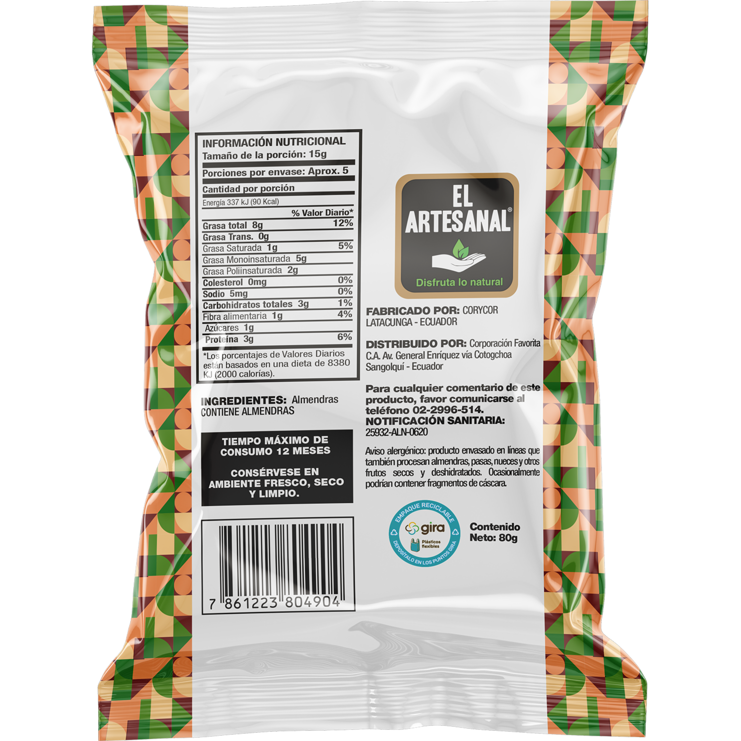 Almendras Peladas 100% Natural EL ARTESANAL 80G