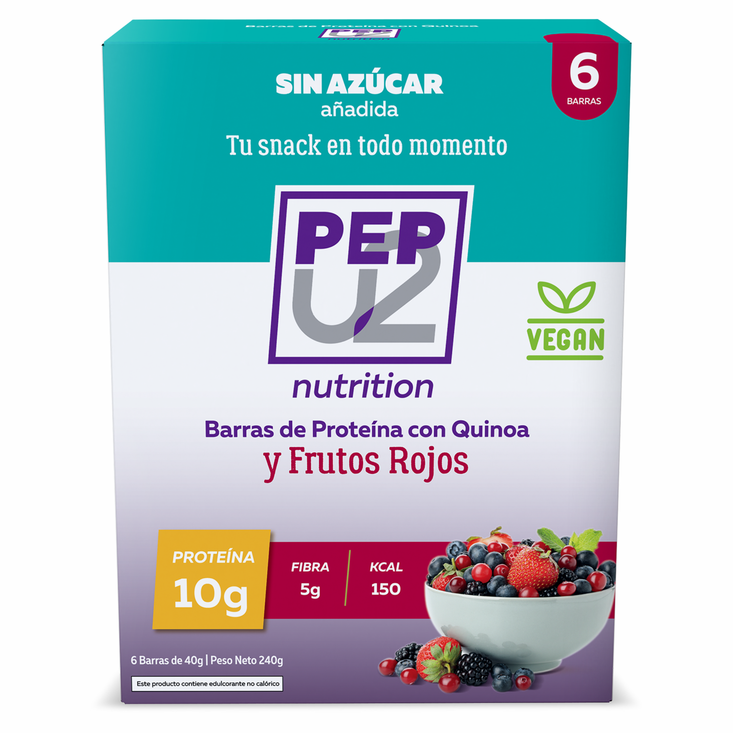 Barra De Proteína Y Fibra Con Quinua Y Frutos Rojos PEPU2 NUTRITION 6 Uds X 40 G