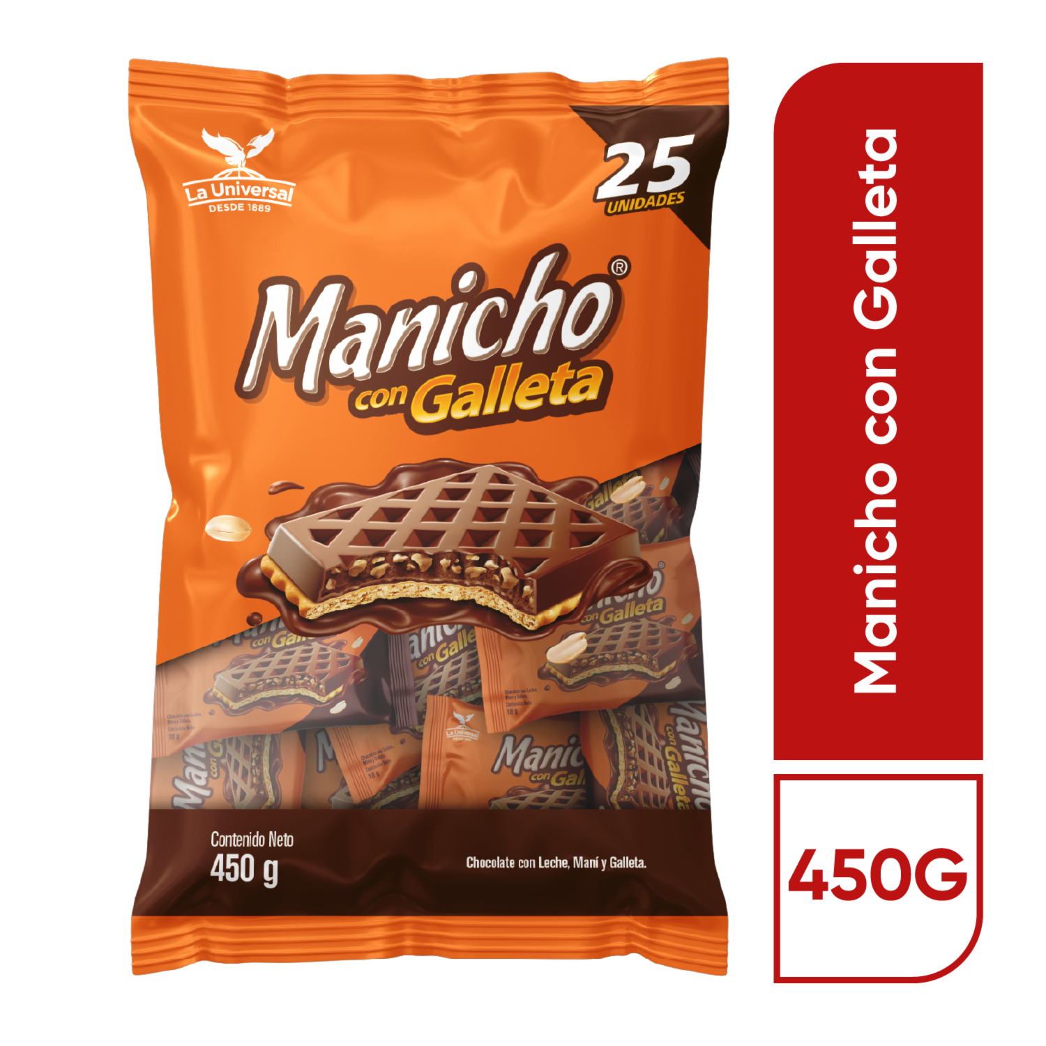 Galletas Dulces Con Chocolate Leche Y Maní MANICHO 25 Uds